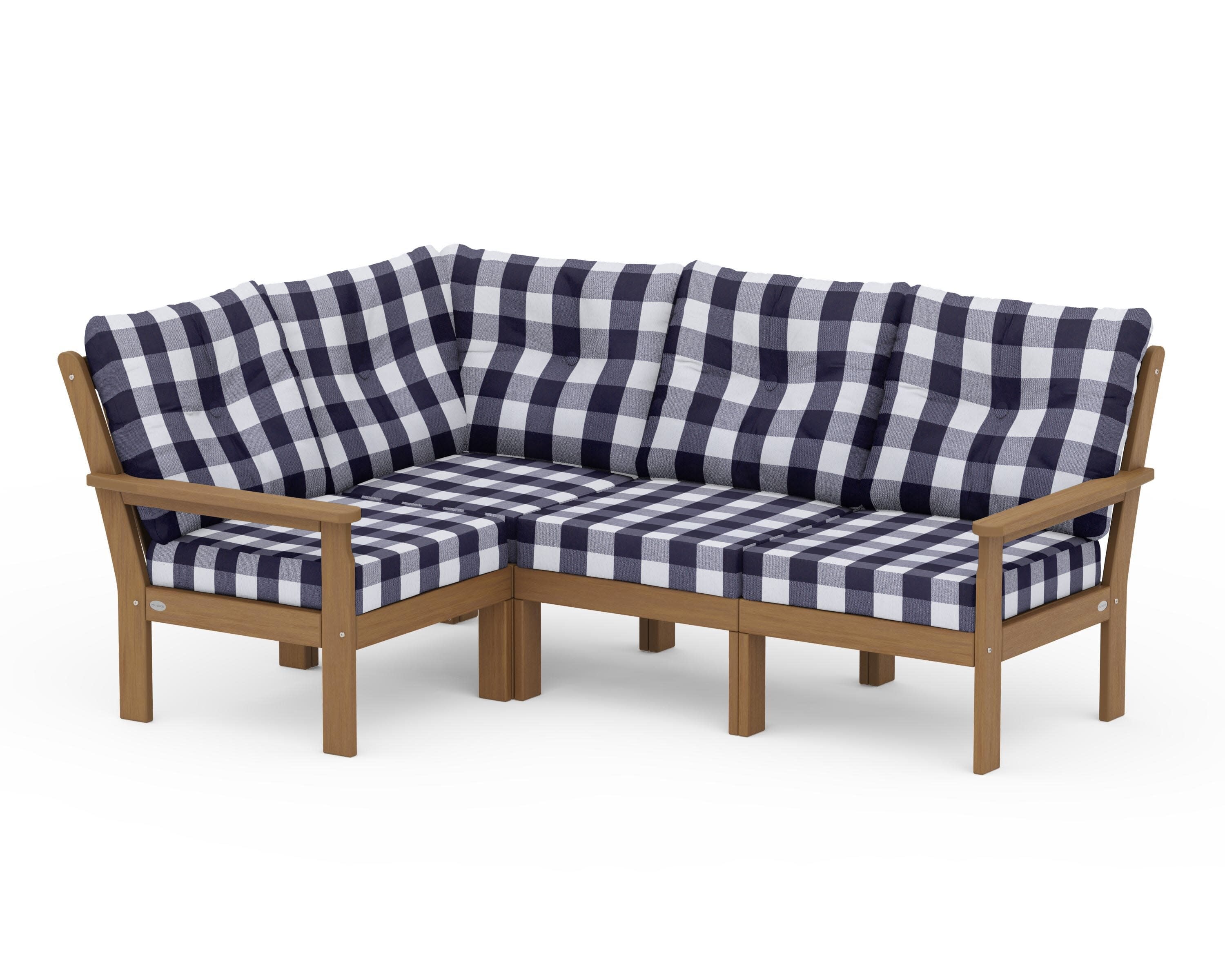 Vineyard 4-Piece Sectional in Natural / Buffalo Plaid Navy