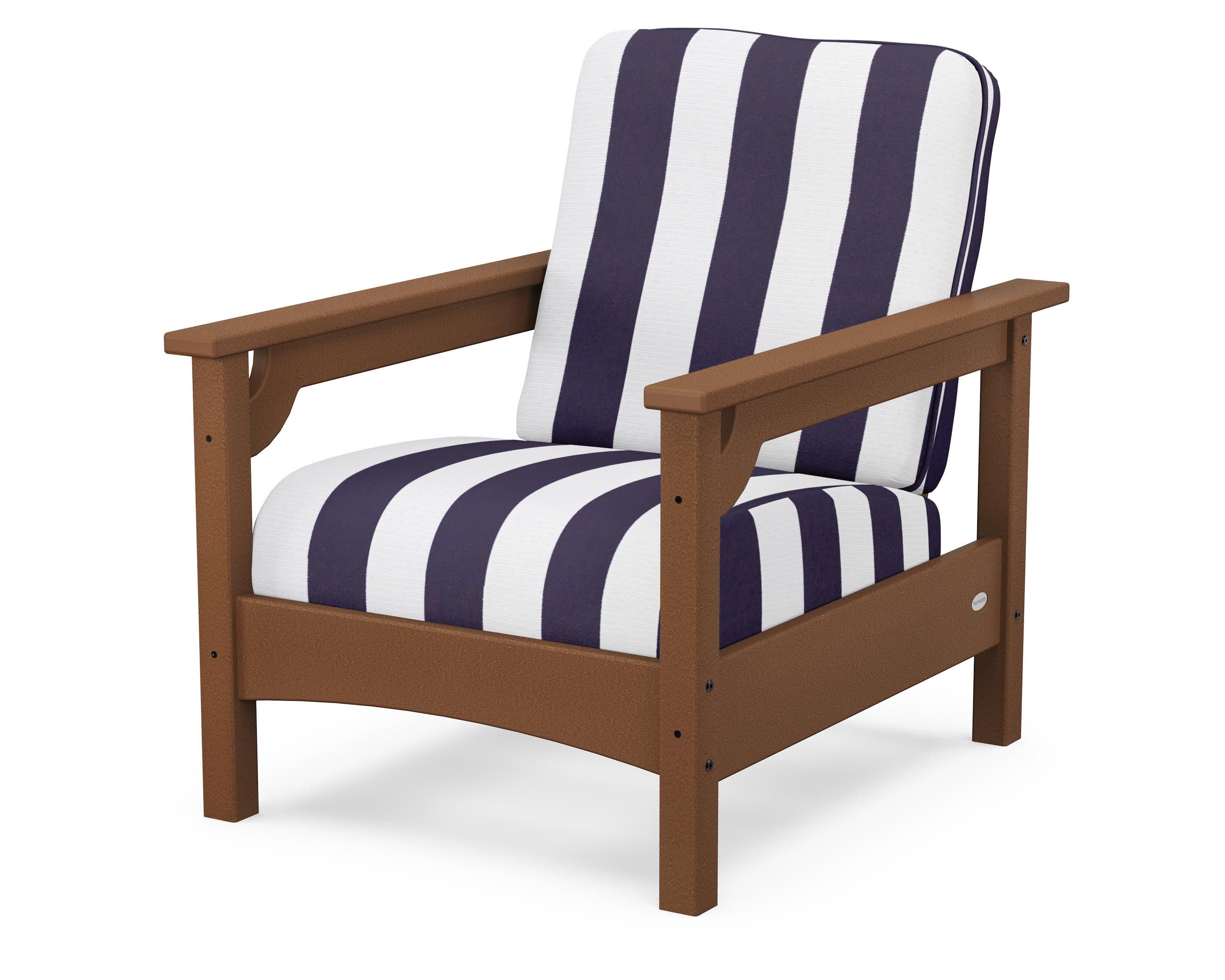 Club Chair in Teak / Cabana Stripe Navy