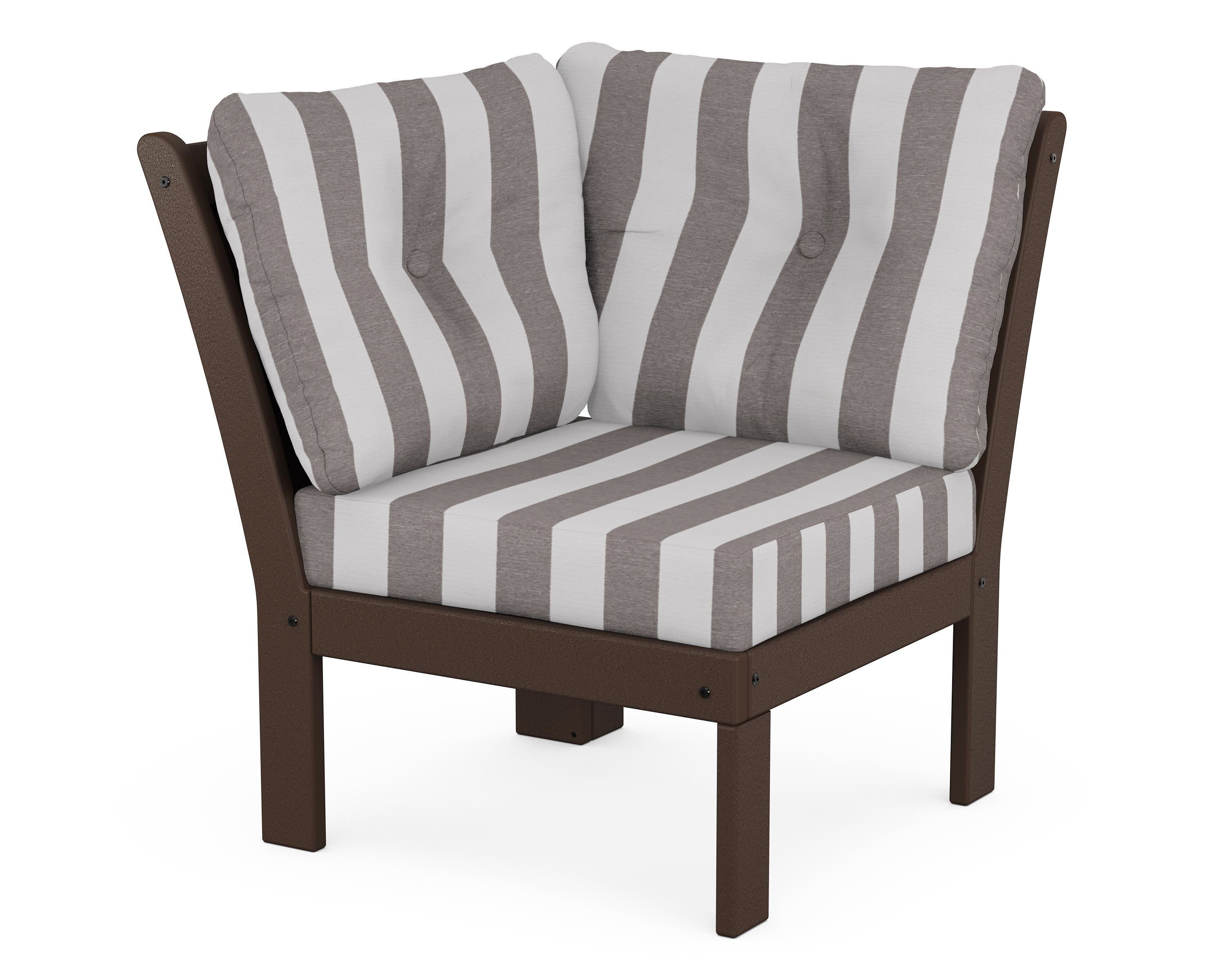 Vineyard Modular Corner Chair in Mahogany / Cabana Stripe Grey Mist