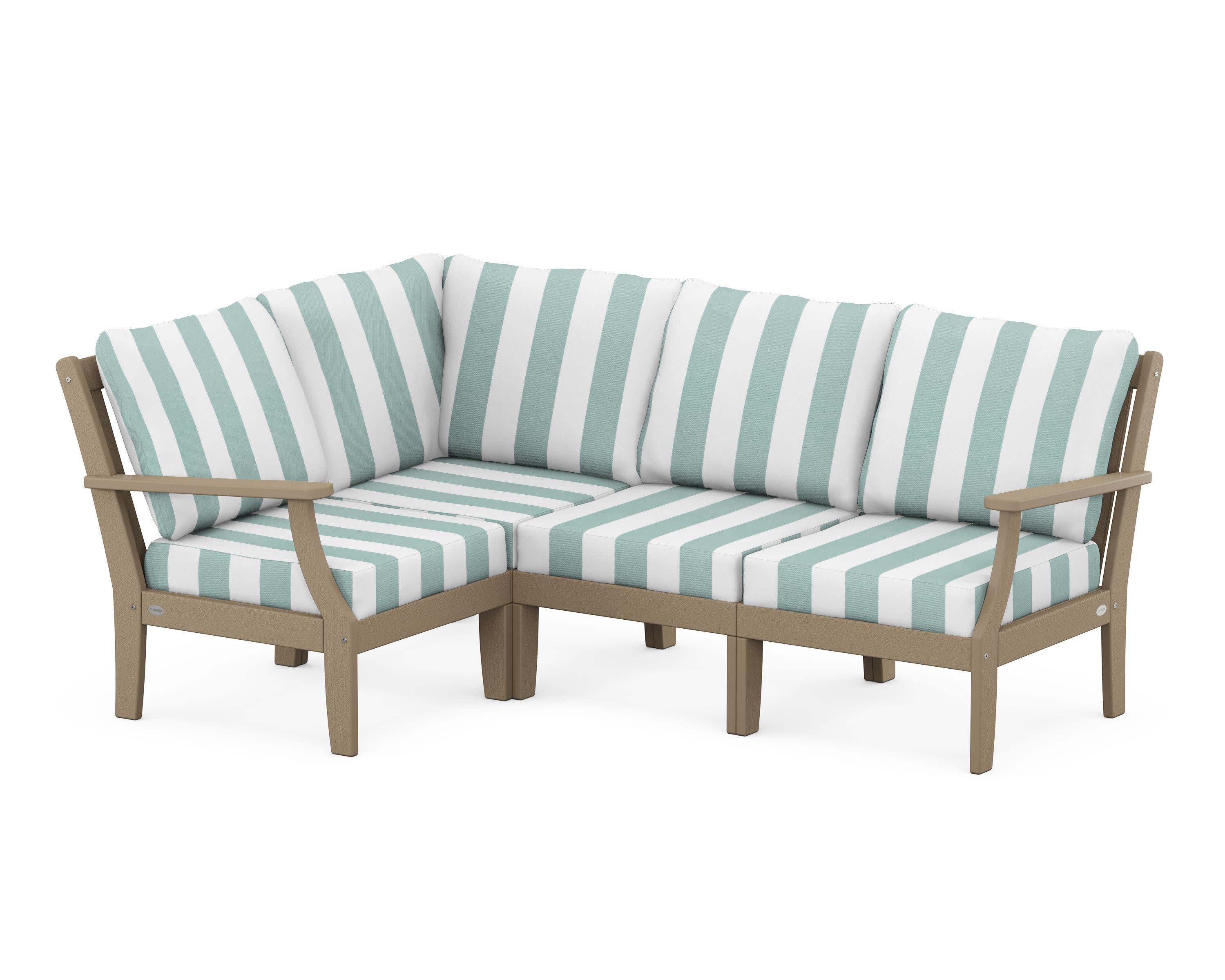 Braxton Modular 4-Piece Deep Seating Set in Vintage Sahara / Cabana Stripe Glacier Spa