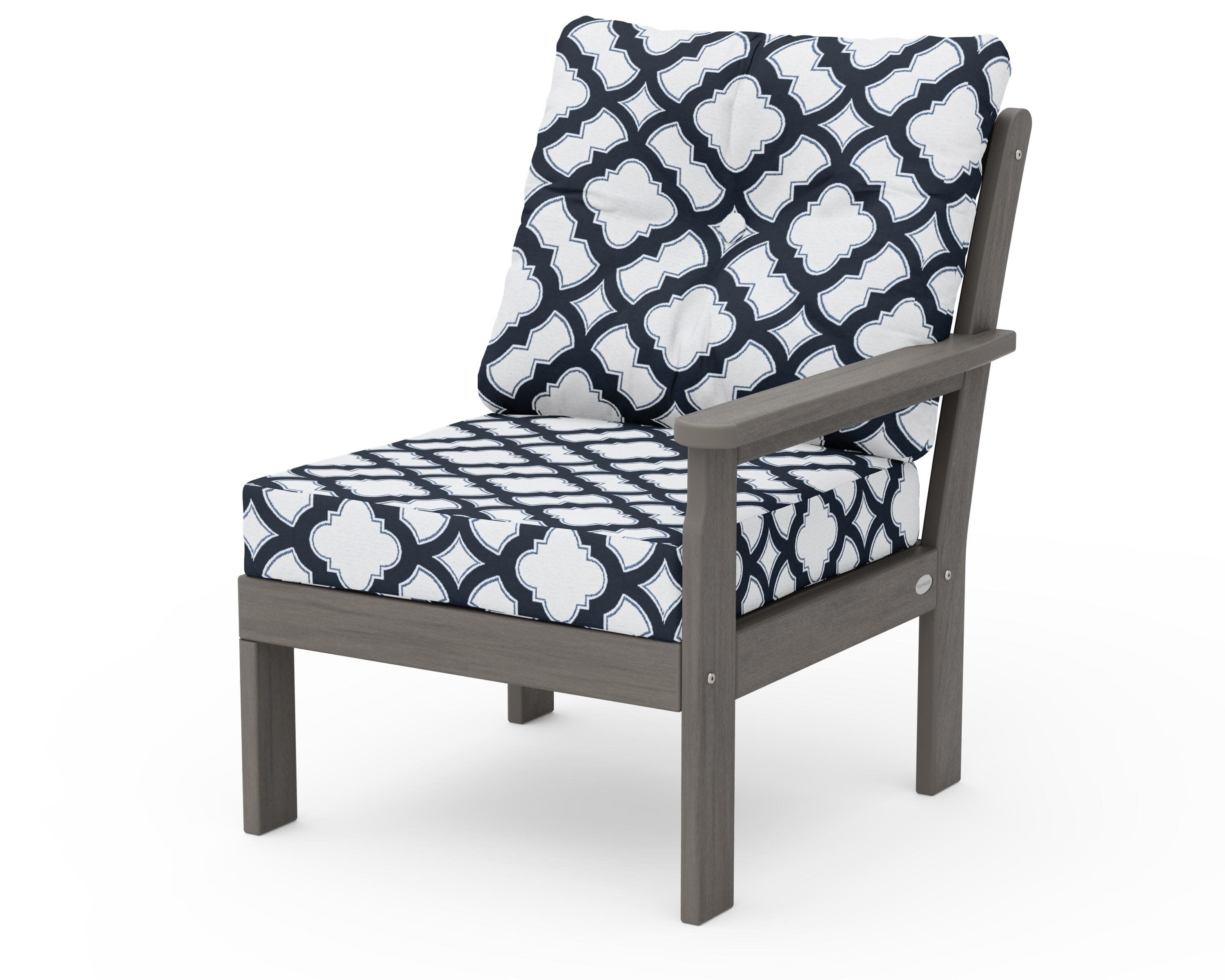Vineyard Modular Right Arm Chair in Driftwood / Trellis Marine Indigo