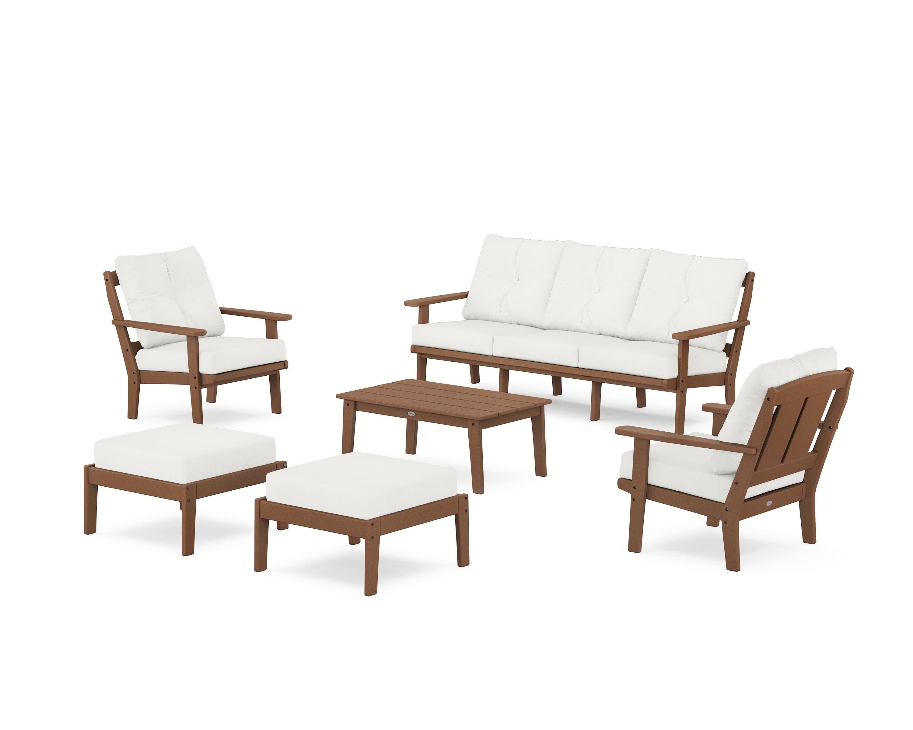 Mission 6-Piece Lounge Sofa Set in Teak / Natural Linen