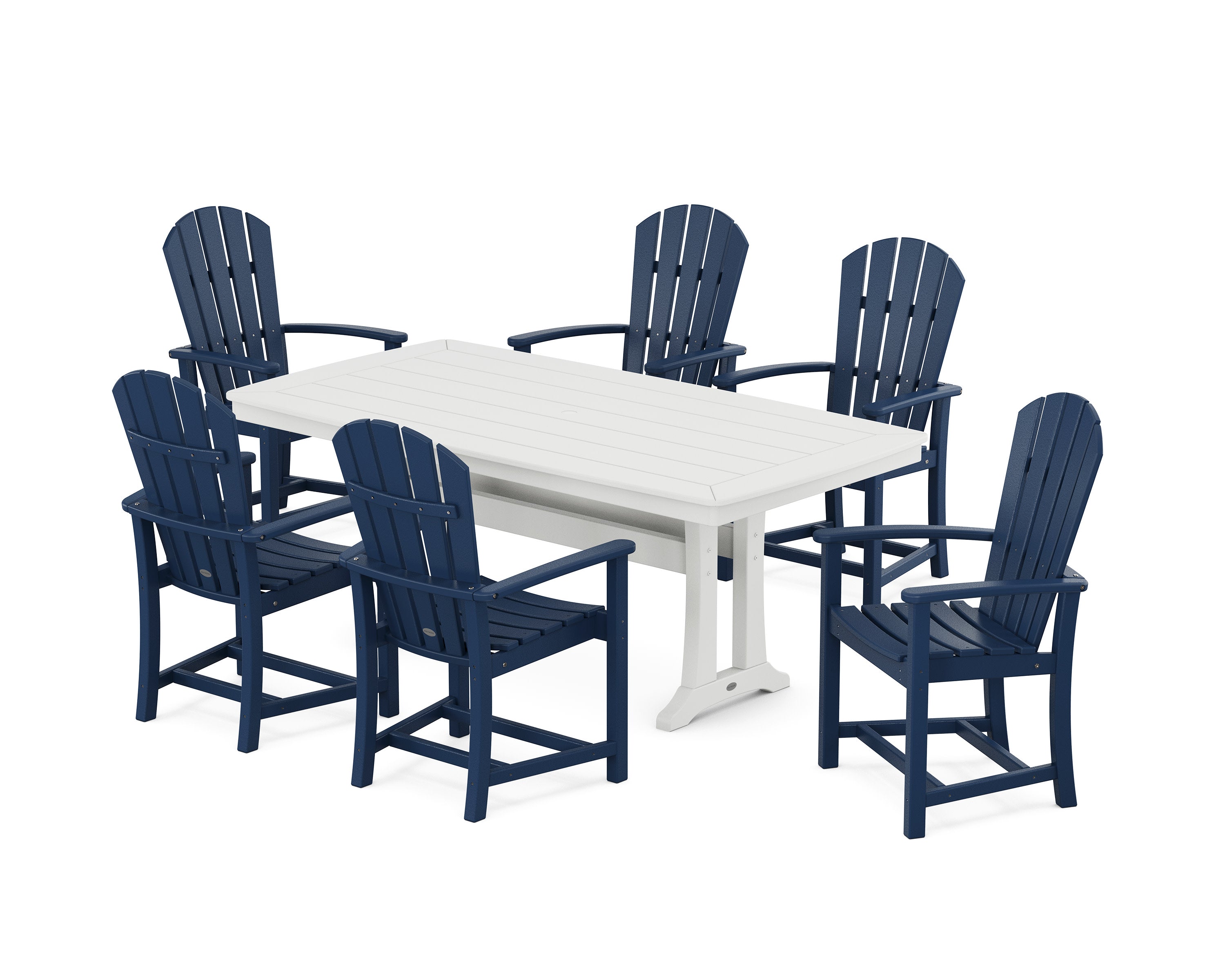 Palm Coast 7-Piece Dining Set with Trestle Legs in Navy / White