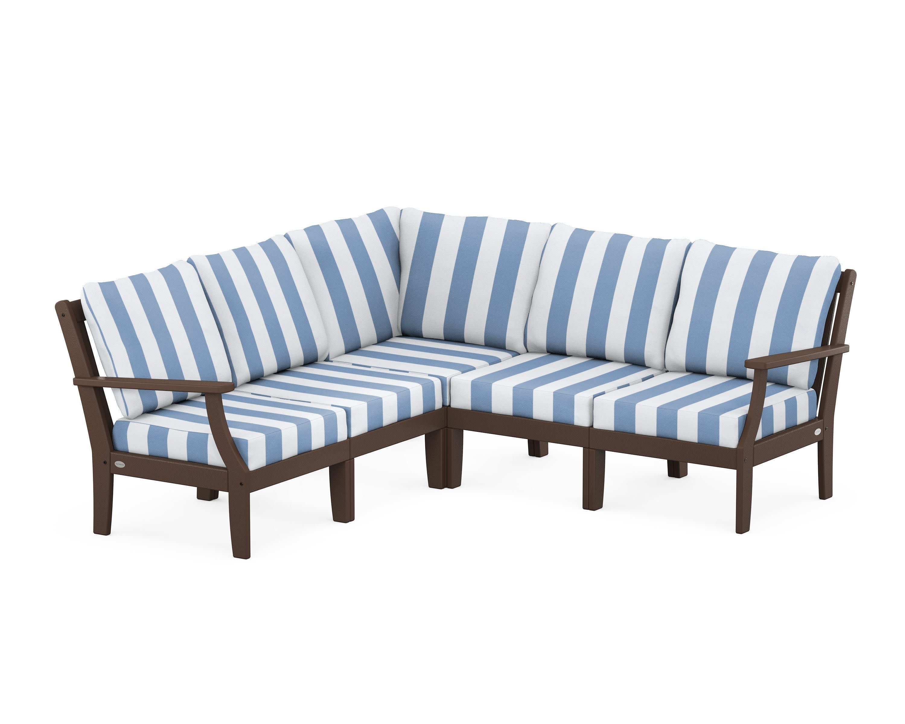 Braxton Modular 5-Piece Deep Seating Set in Mahogany / Cabana Stripe Sky Blue