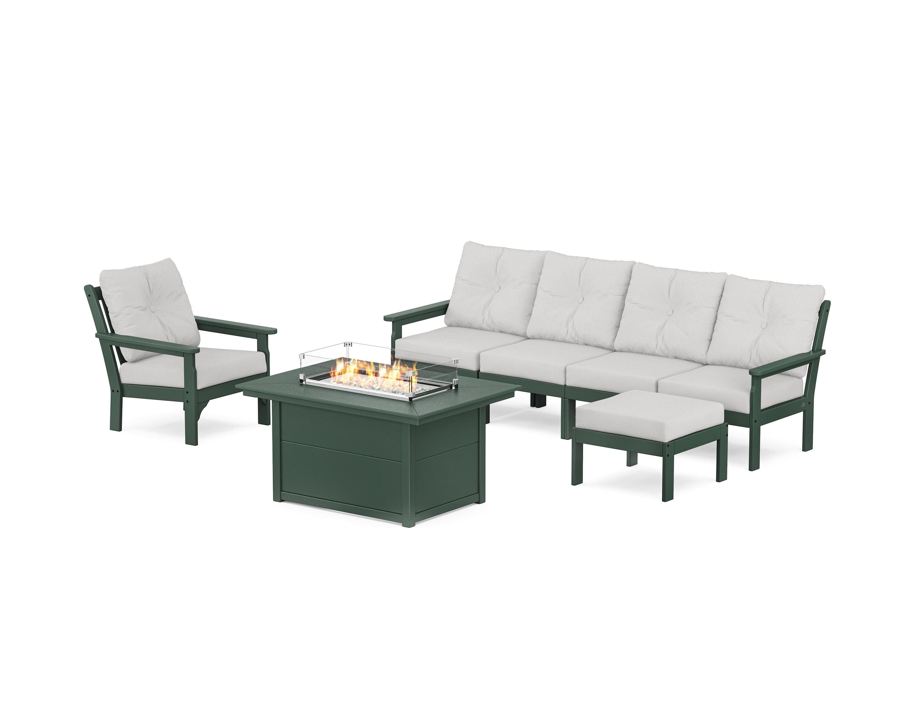 Vineyard Sectional Lounge and Fire Pit Set in Green / Diamond in the Rough