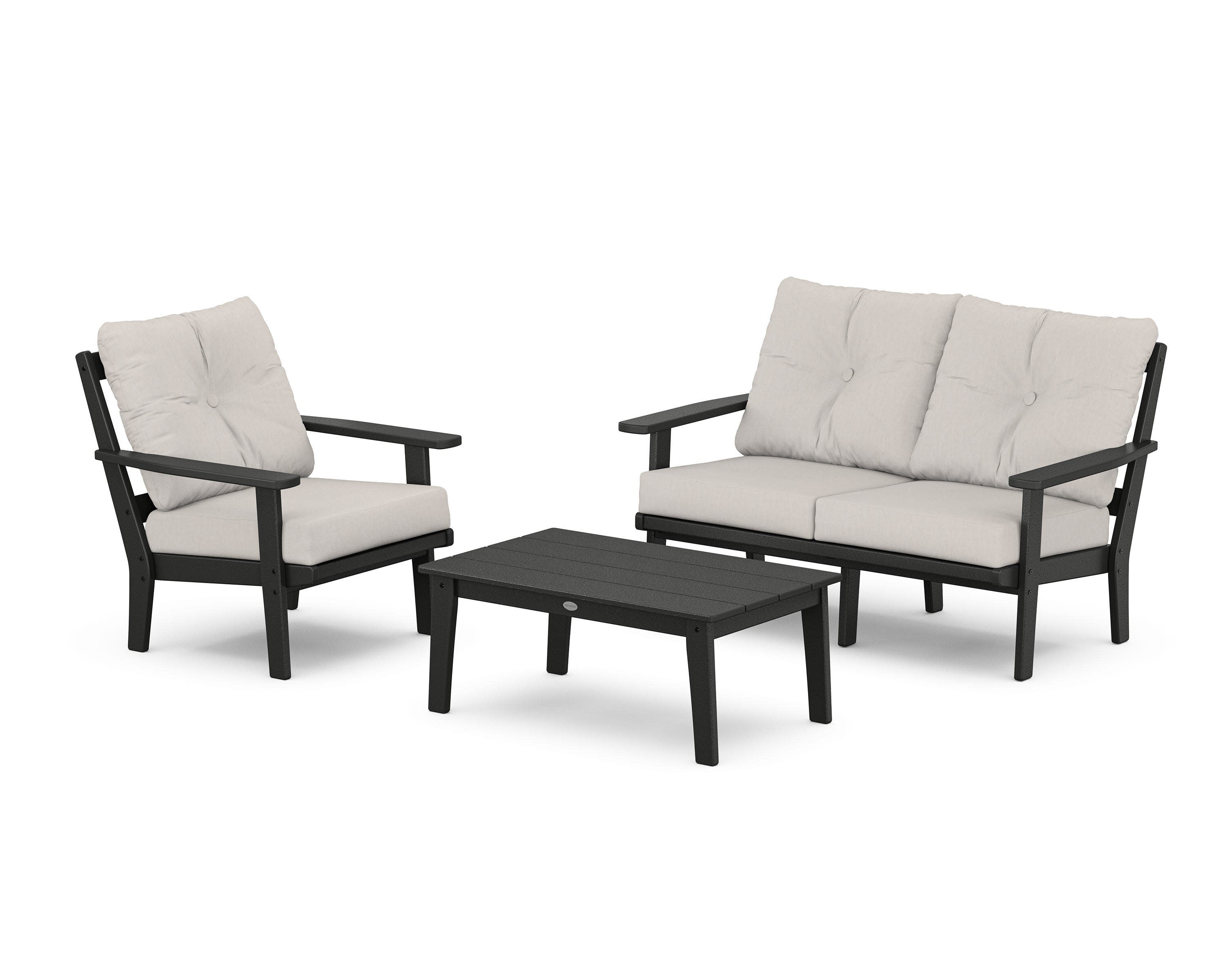 Oxford 3-Piece Deep Seating Set with Loveseat in Black / Cast Ash