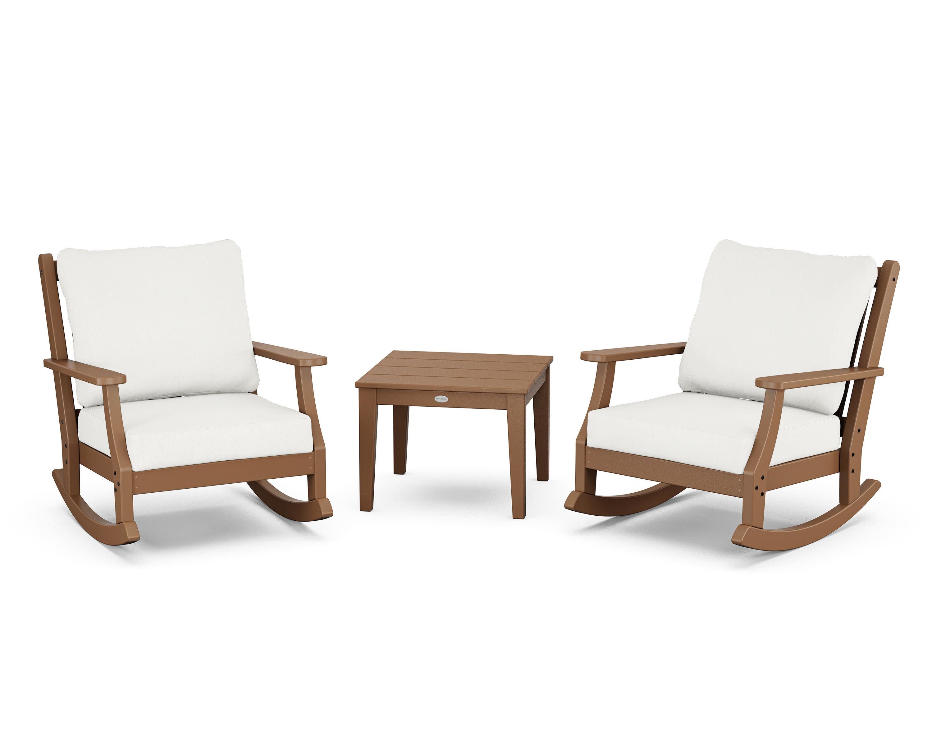 Wovendale 3-Piece Deep Seating Rocker Set in Teak / Natural Linen
