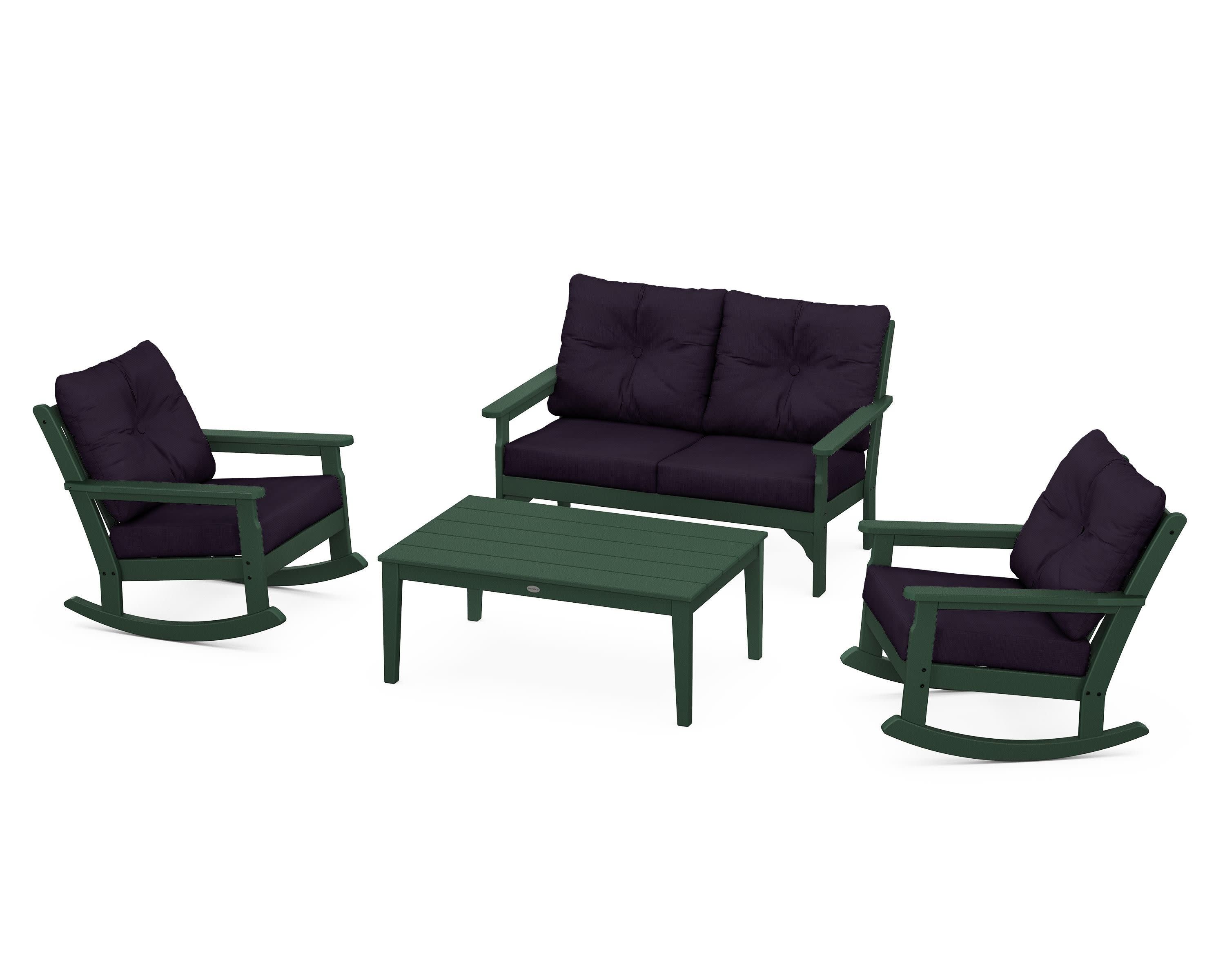 Vineyard 4-Piece Deep Seating Rocking Chair Set in Green / Navy Linen