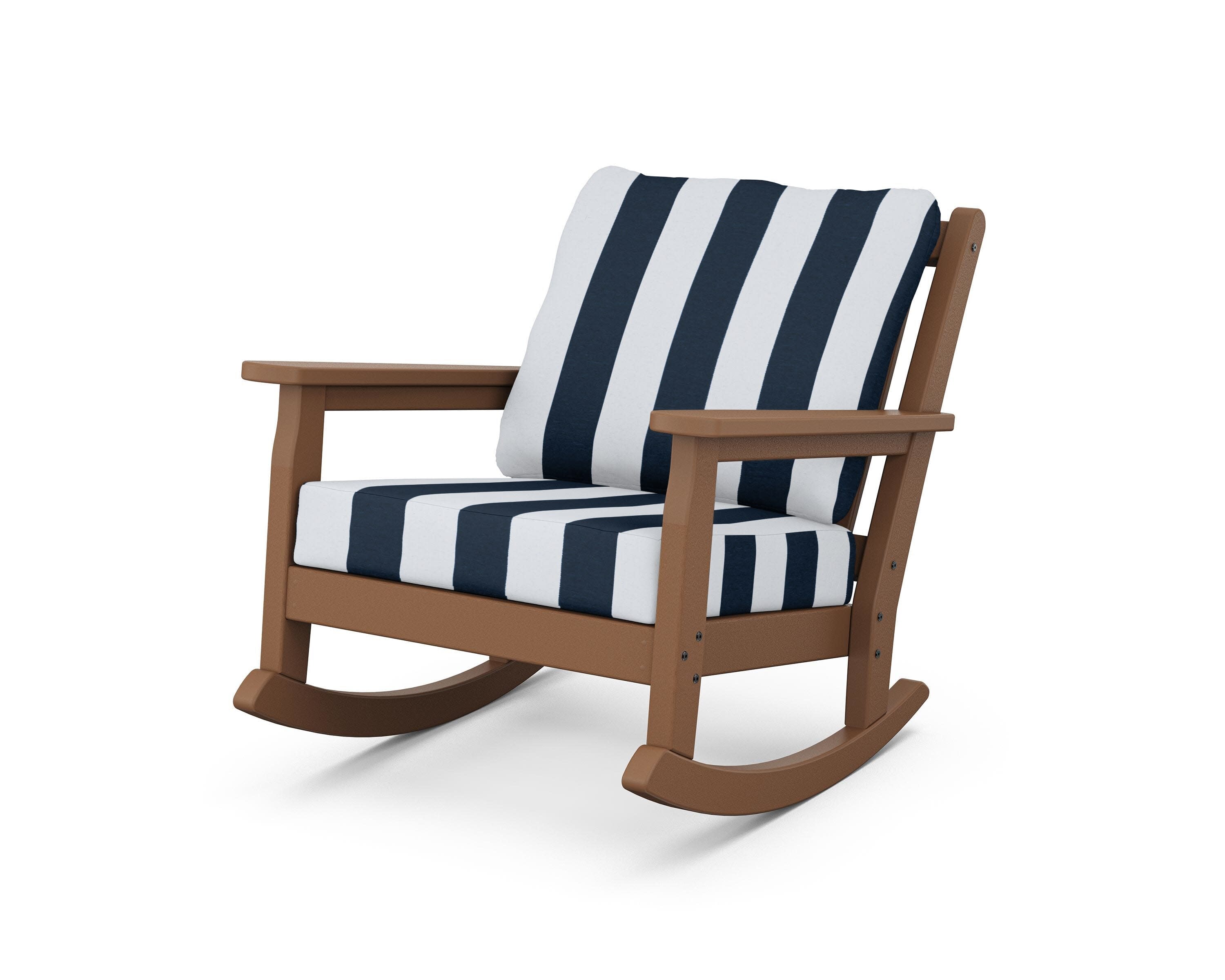 Chippendale Deep Seating Rocking Chair in Teak / Cabana Stripe Marine Indigo