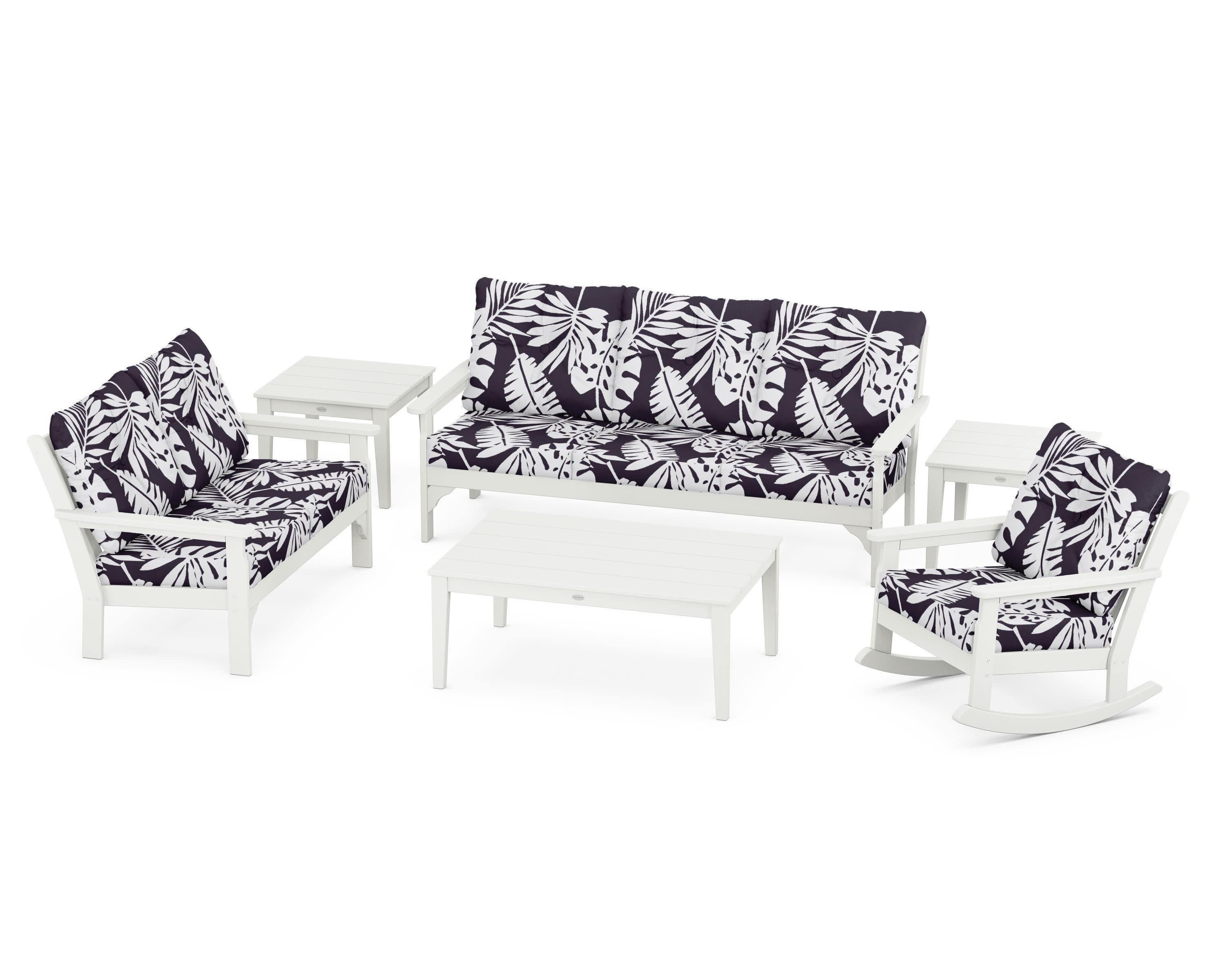Vineyard 6-Piece Deep Seating Set in Vintage White / Leaf Navy