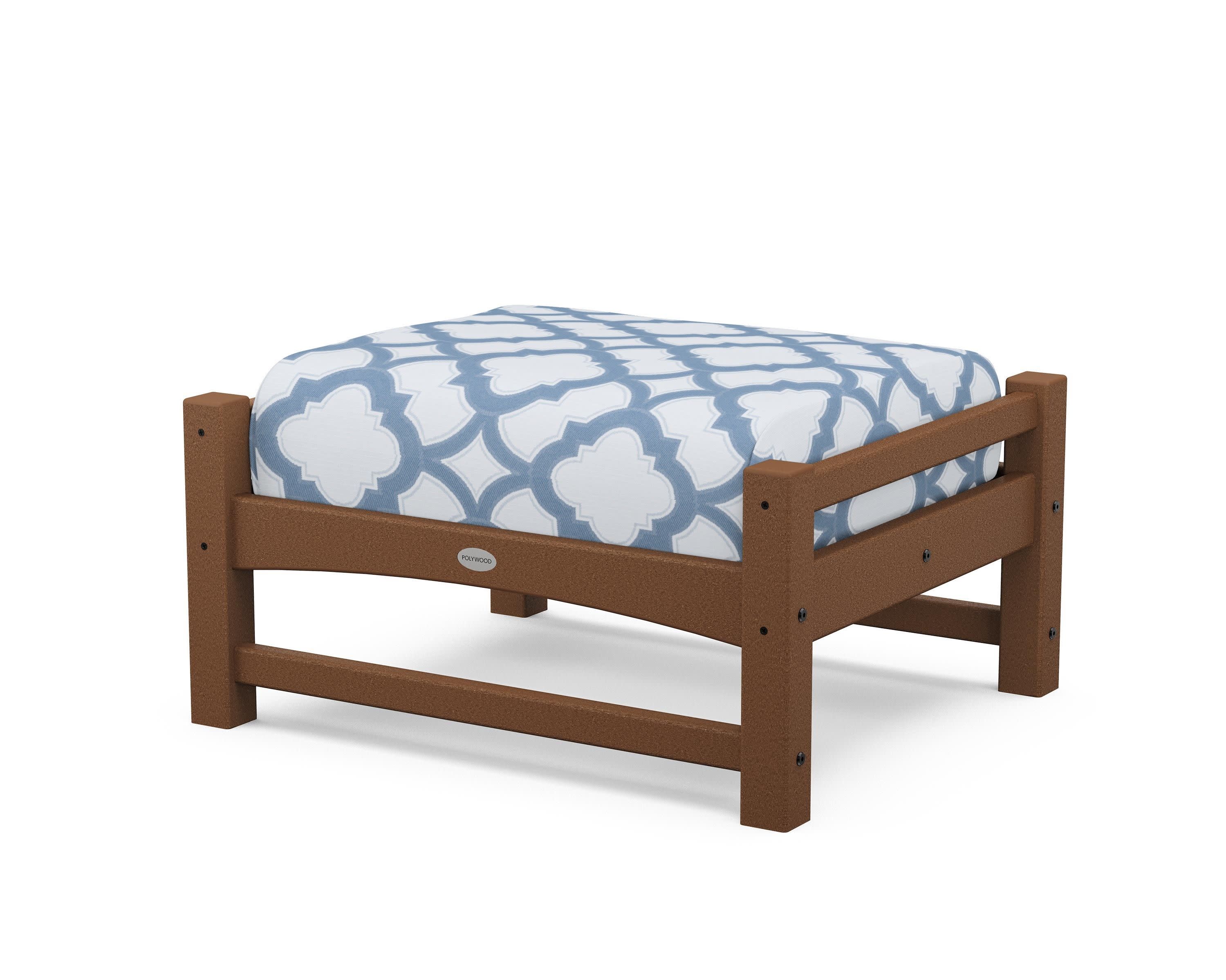 Club Ottoman in Teak / Trellis Sky Blue