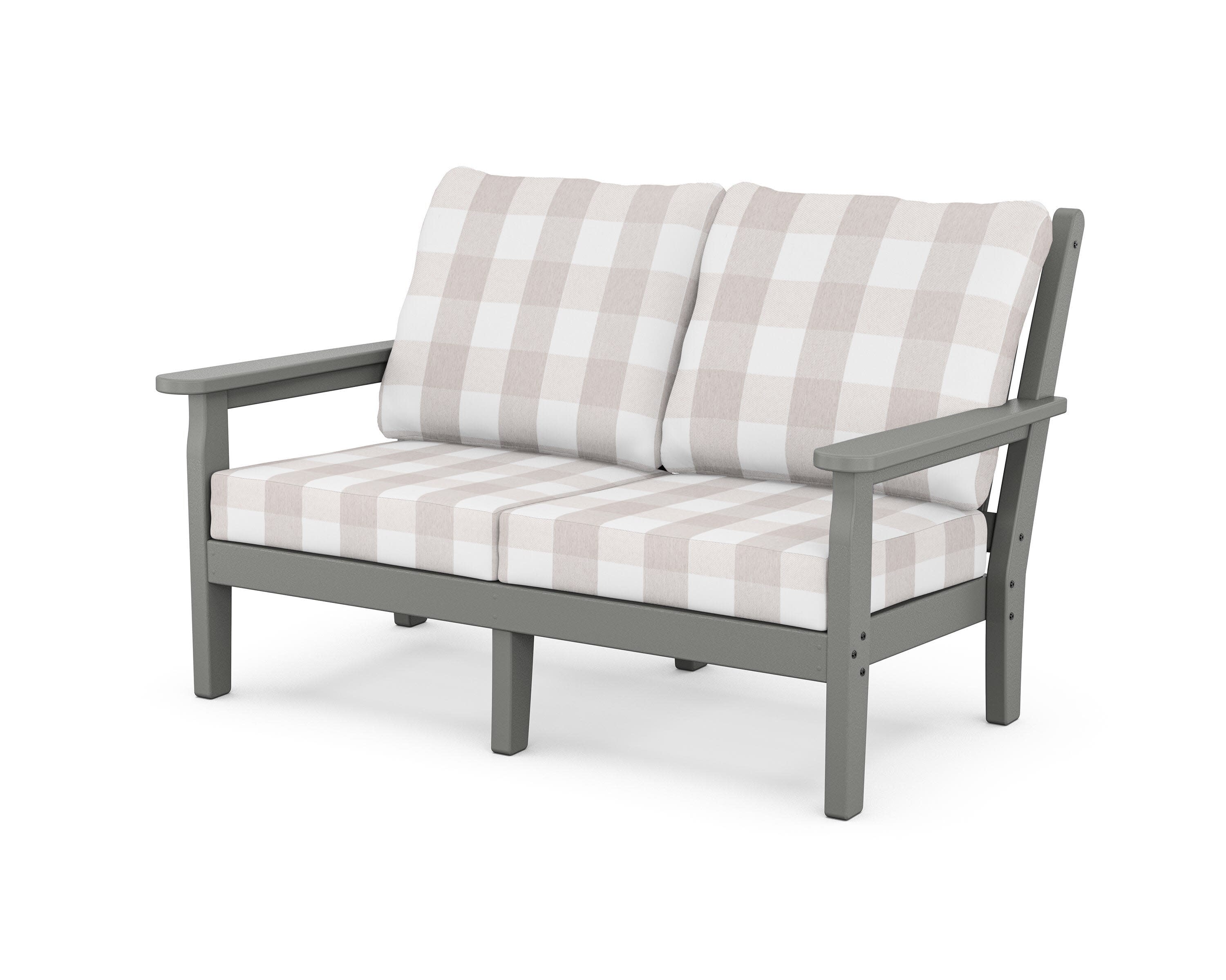 Chippendale Deep Seating Loveseat in Slate Grey / Buffalo Plaid Dune Burlap