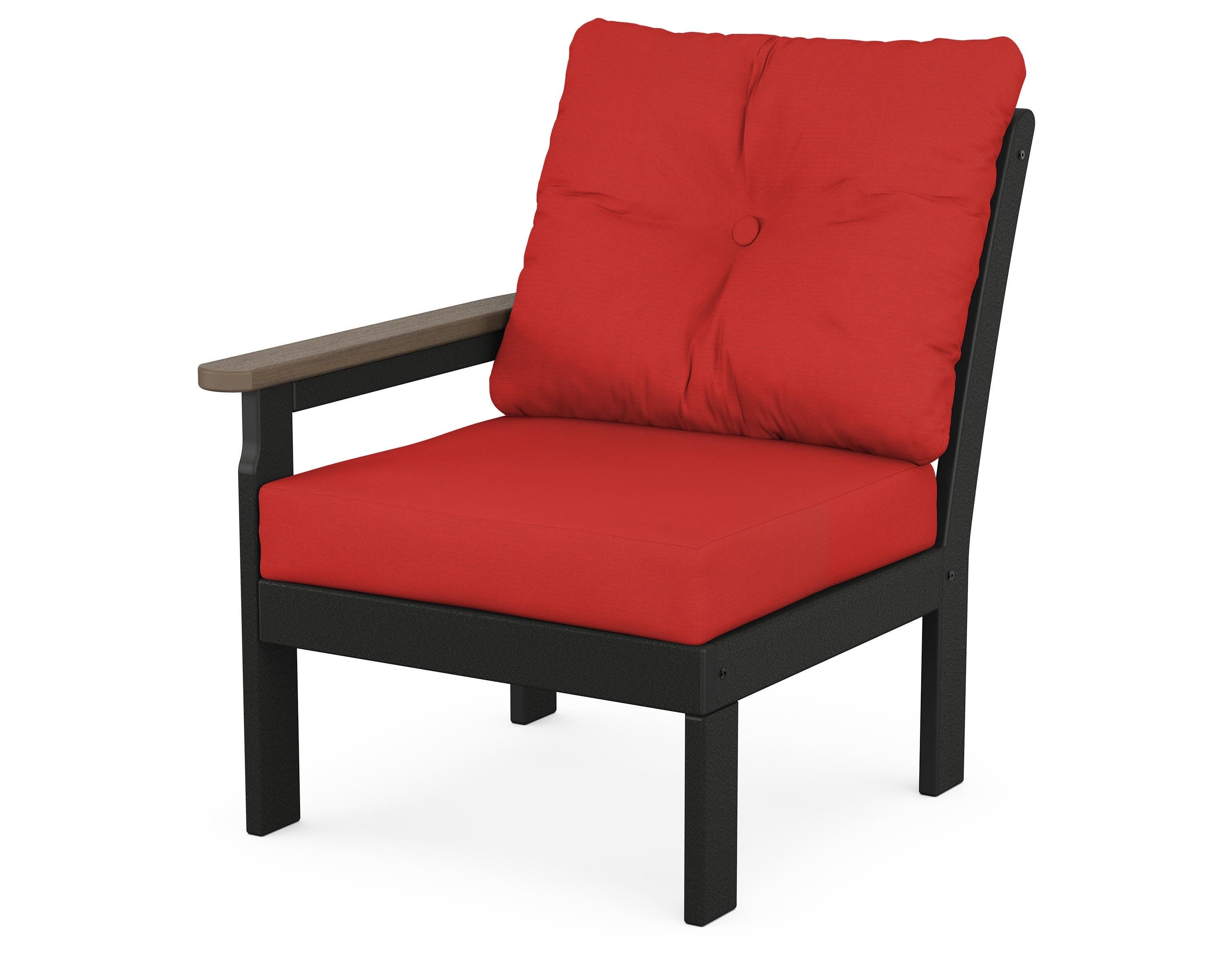 Vineyard Modular Left Arm Chair in Black / Kona / Crimson Linen