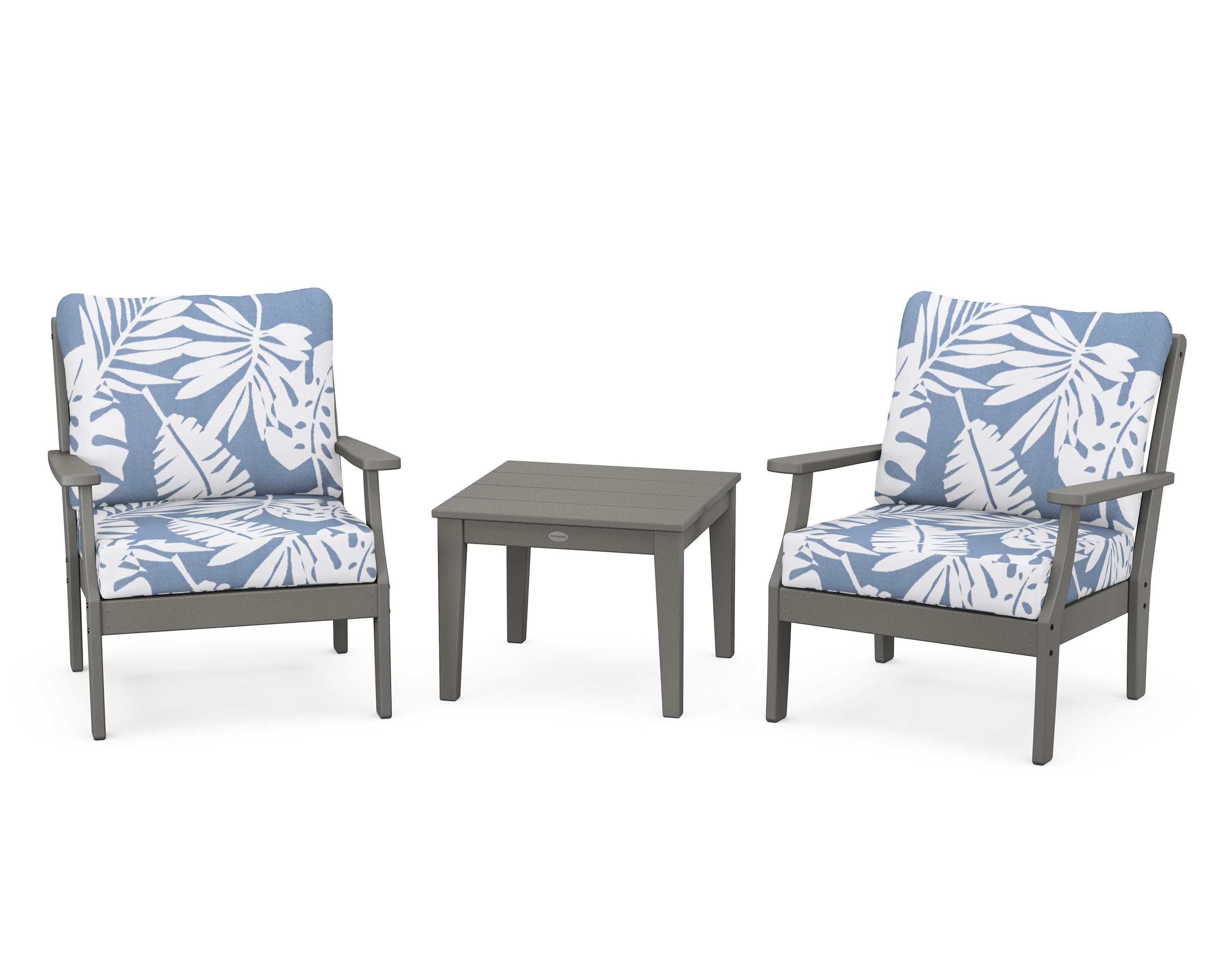 Braxton 3-Piece Deep Seating Set in Slate Grey / Leaf Sky Blue