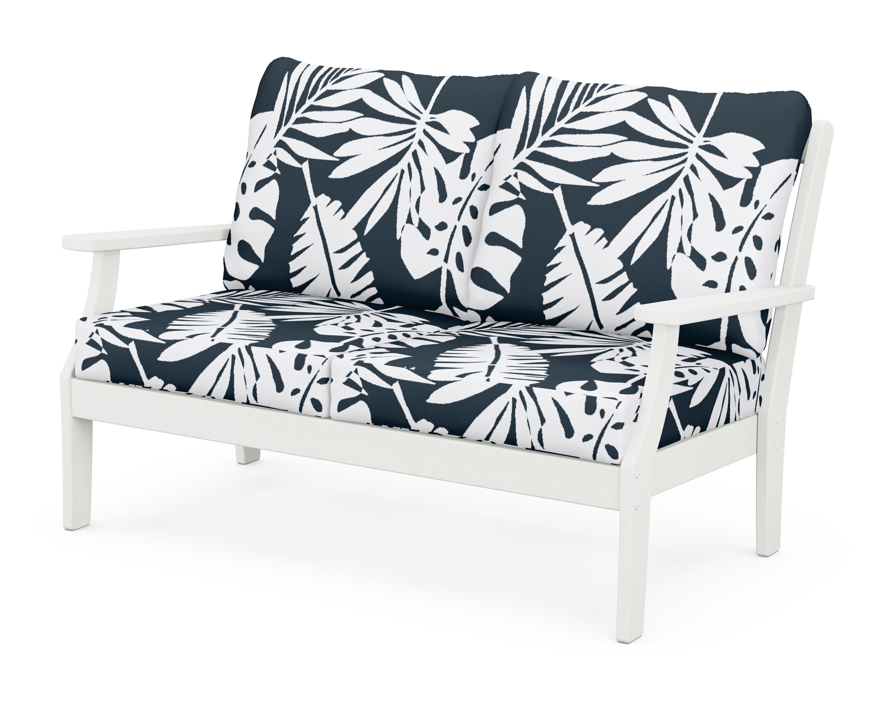 Braxton Deep Seating Loveseat in Vintage White / Leaf Marine Indigo