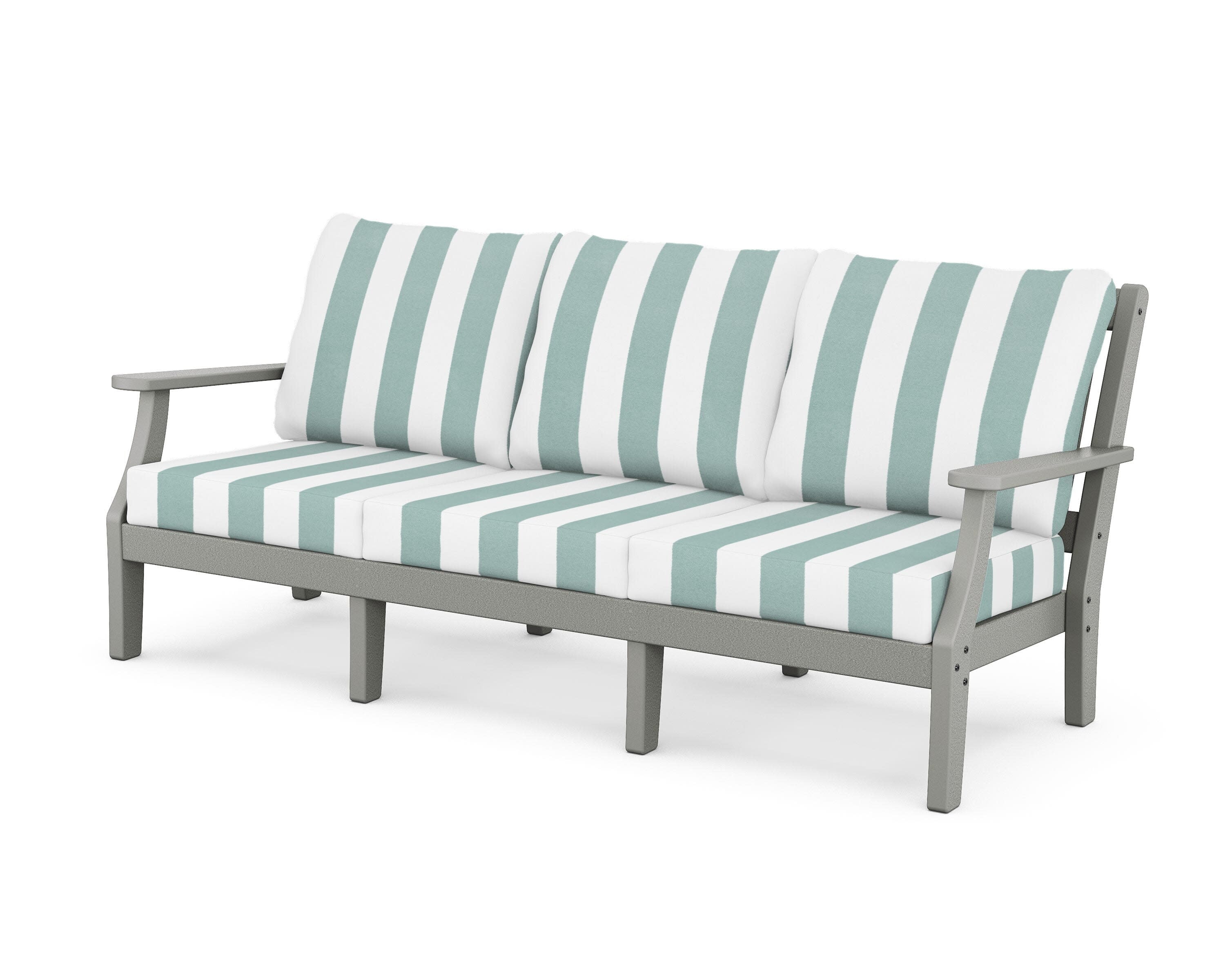 Chinoiserie Deep Seating Sofa in Slate Grey / Cabana Stripe Glacier Spa