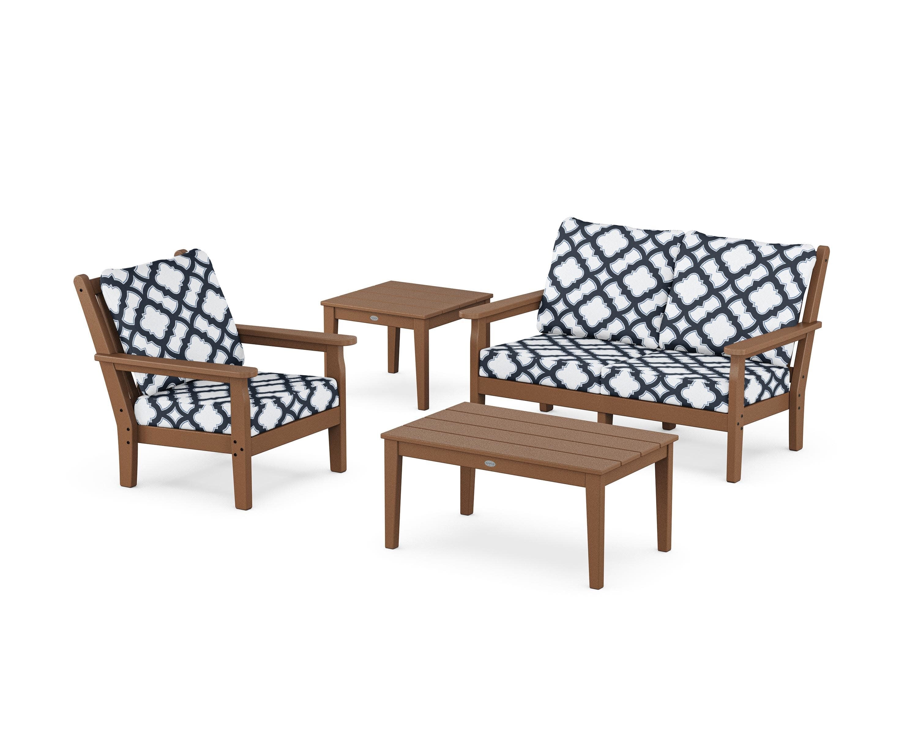 Chippendale 4-Piece Deep Seating Set in Teak / Trellis Marine Indigo