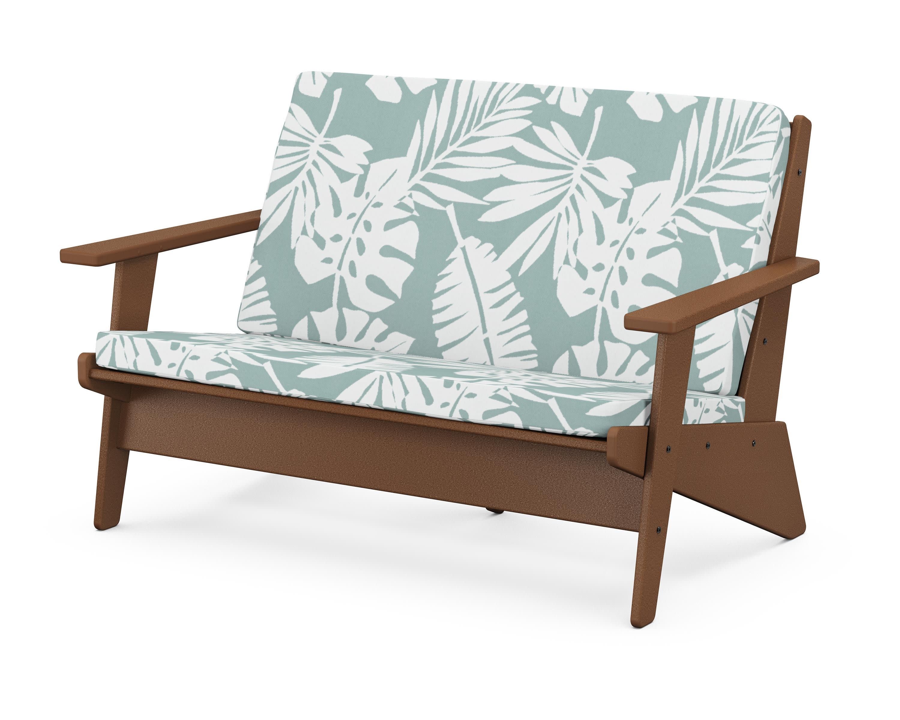 Riviera Modern Lounge Loveseat in Teak / Leaf Glacier Spa