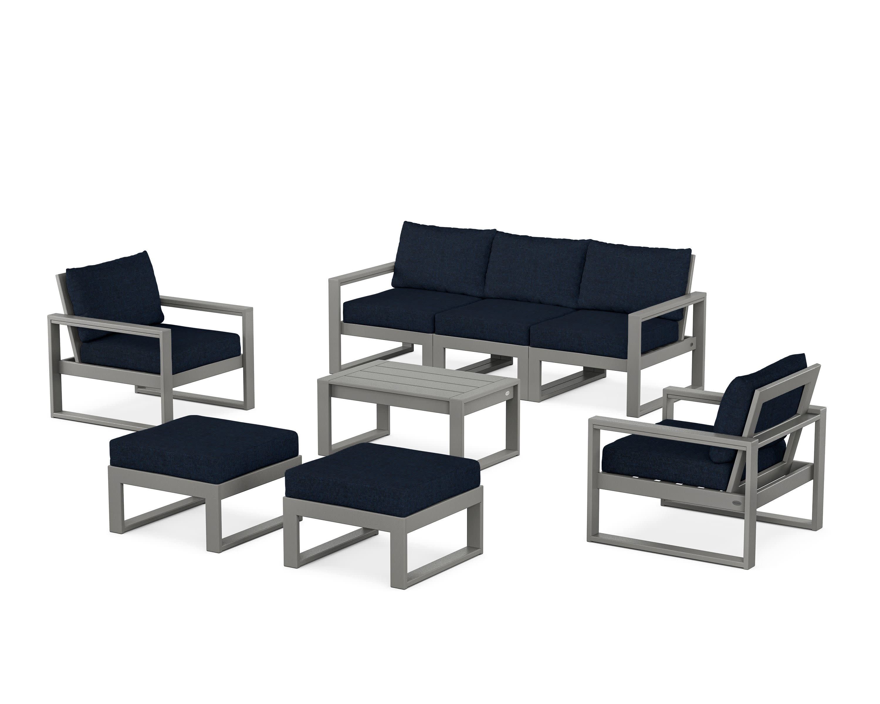 EDGE Sectional 8-Piece Lounge Sofa Set in Slate Grey / Marine Indigo