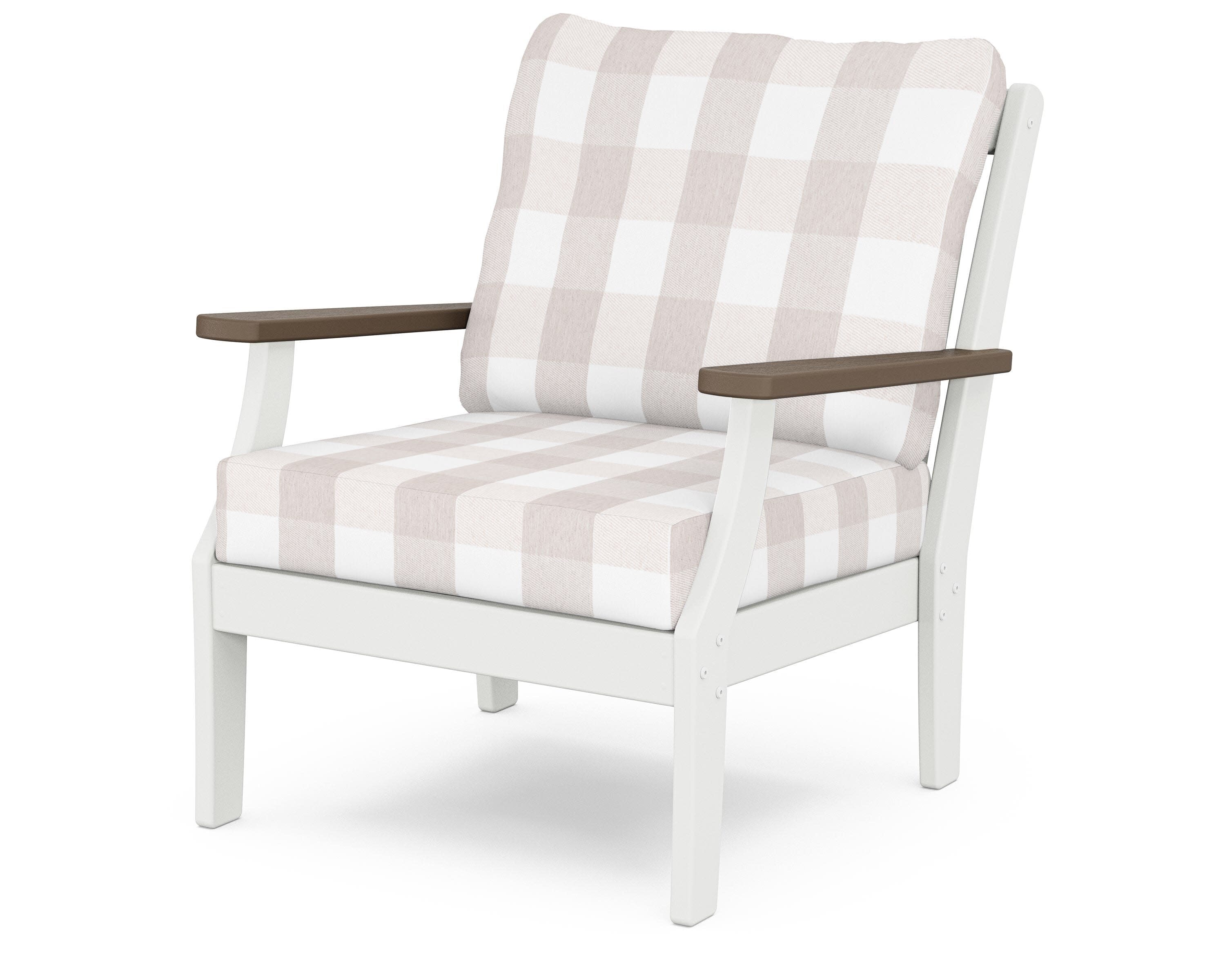 Braxton Deep Seating Chair in White / Kona / Buffalo Plaid Dune Burlap