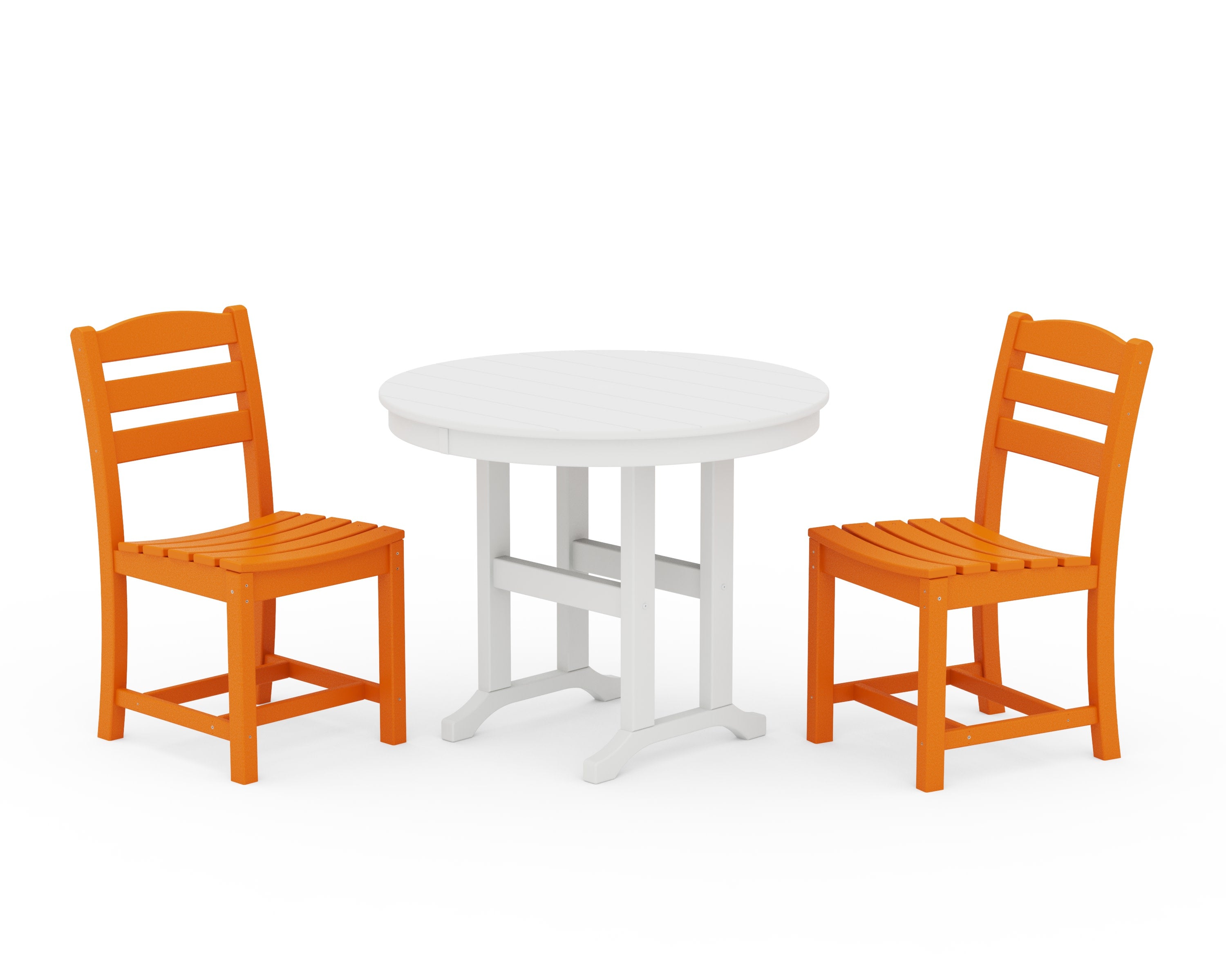 La Casa Caf Side Chair 3-Piece Round Dining Set in Tangerine / White