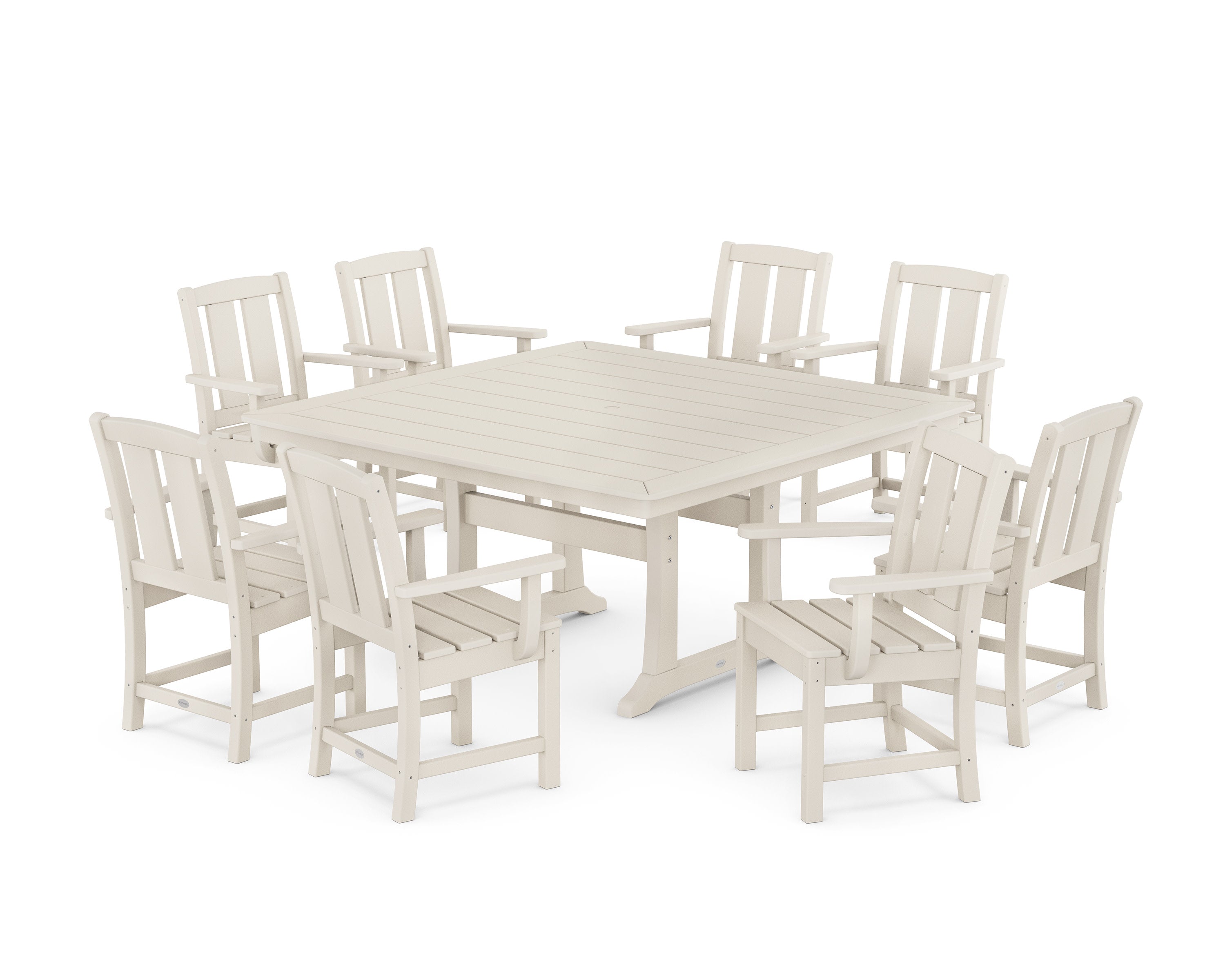 Mission 9-Piece Square Dining Set with Trestle Legs in Sand