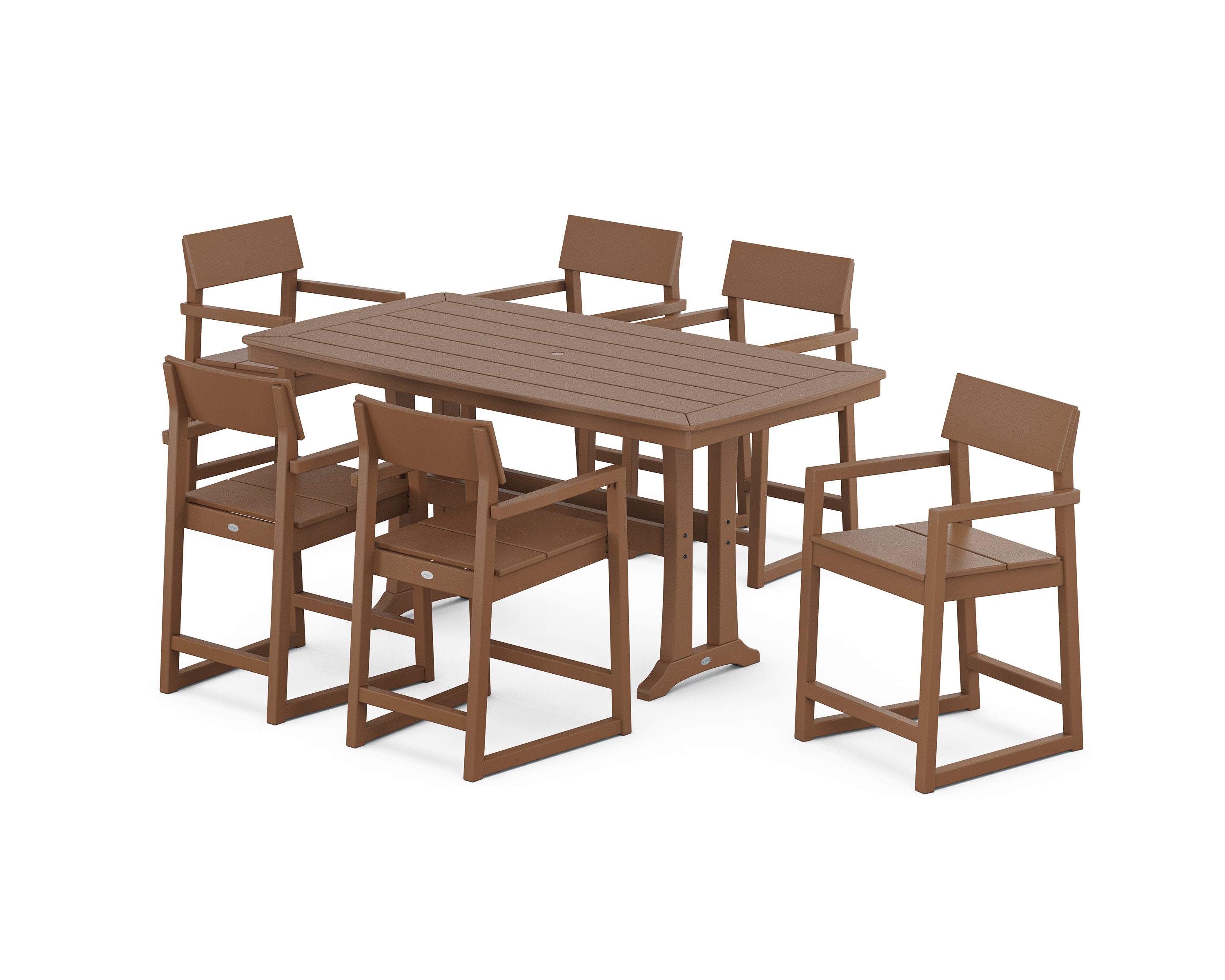 EDGE Arm Chair 7-Piece Counter Set with Trestle Legs in Teak
