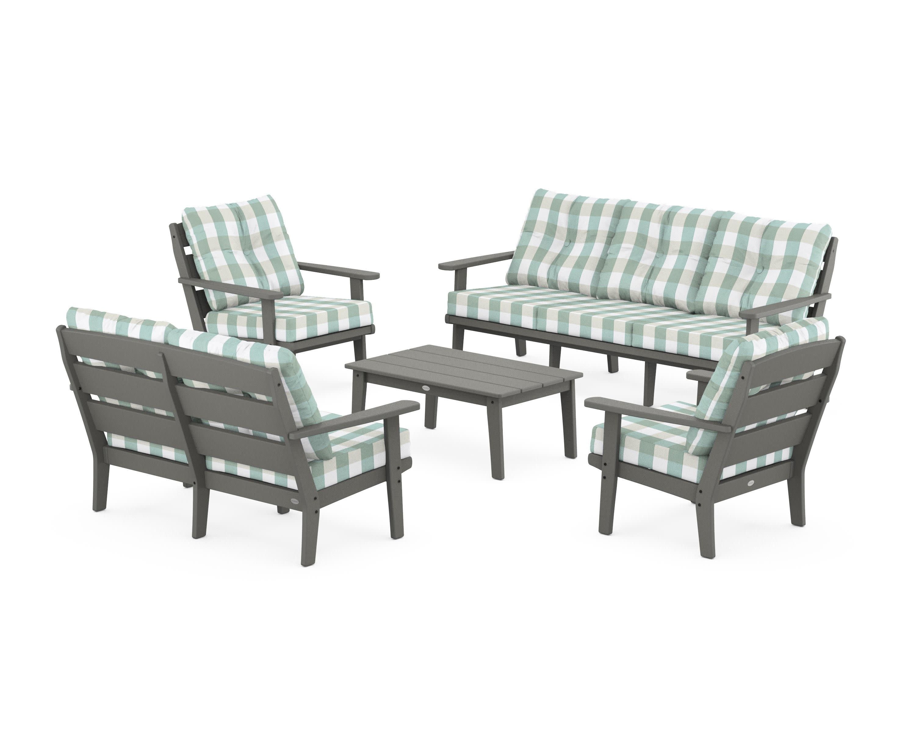 Lakeside 5-Piece Lounge Sofa Set in Slate Grey / Buffalo Plaid Glacier Spa