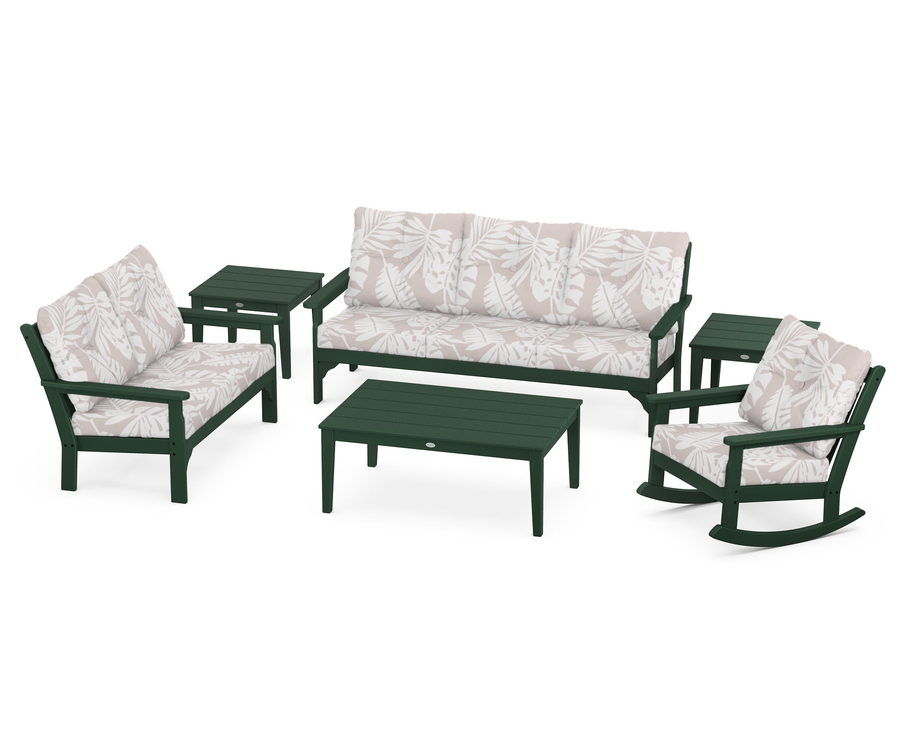 Vineyard 6-Piece Deep Seating Set in Green / Leaf Dune Burlap