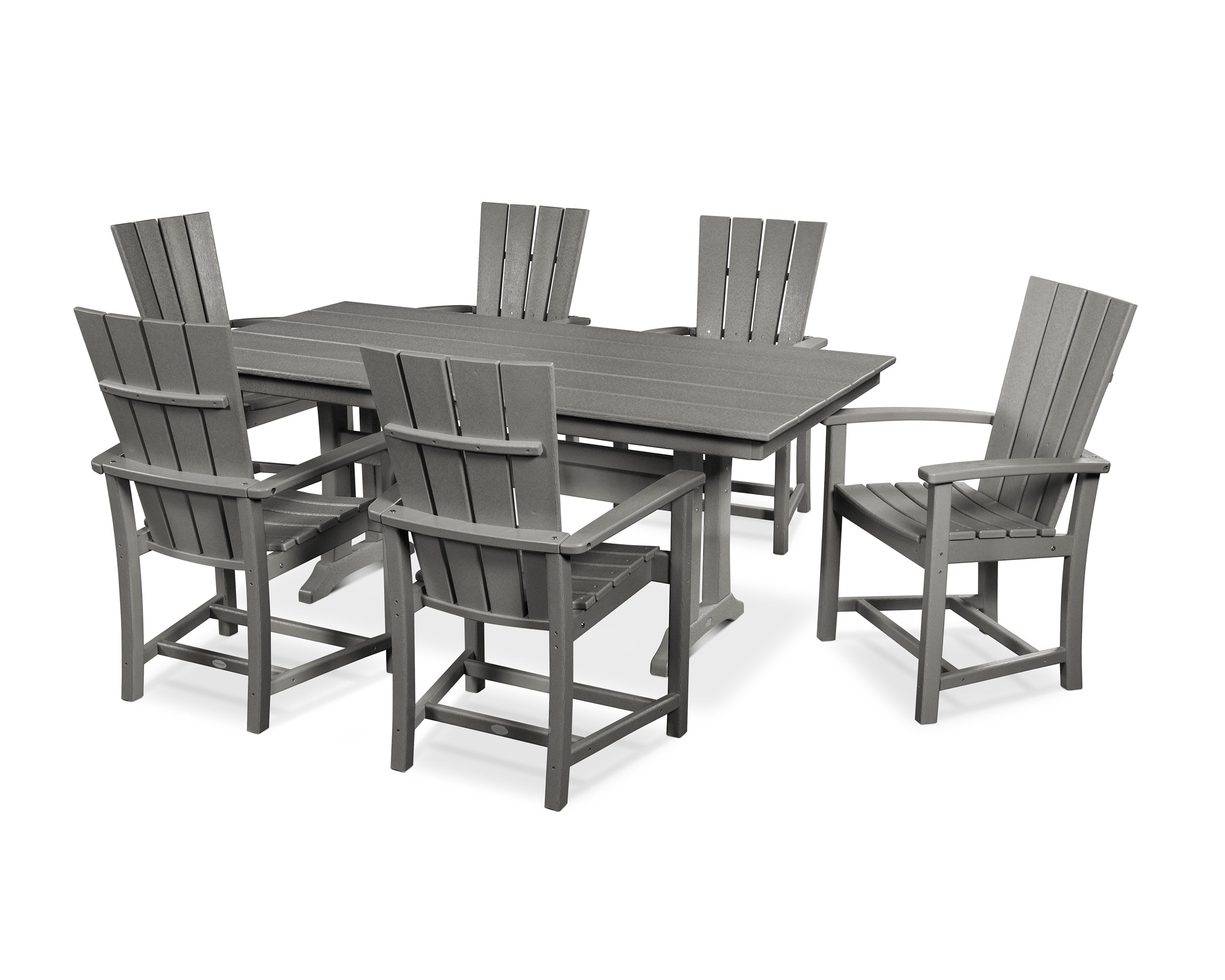 Quattro 7-Piece Farmhouse Dining Set with Trestle Legs in Slate Grey
