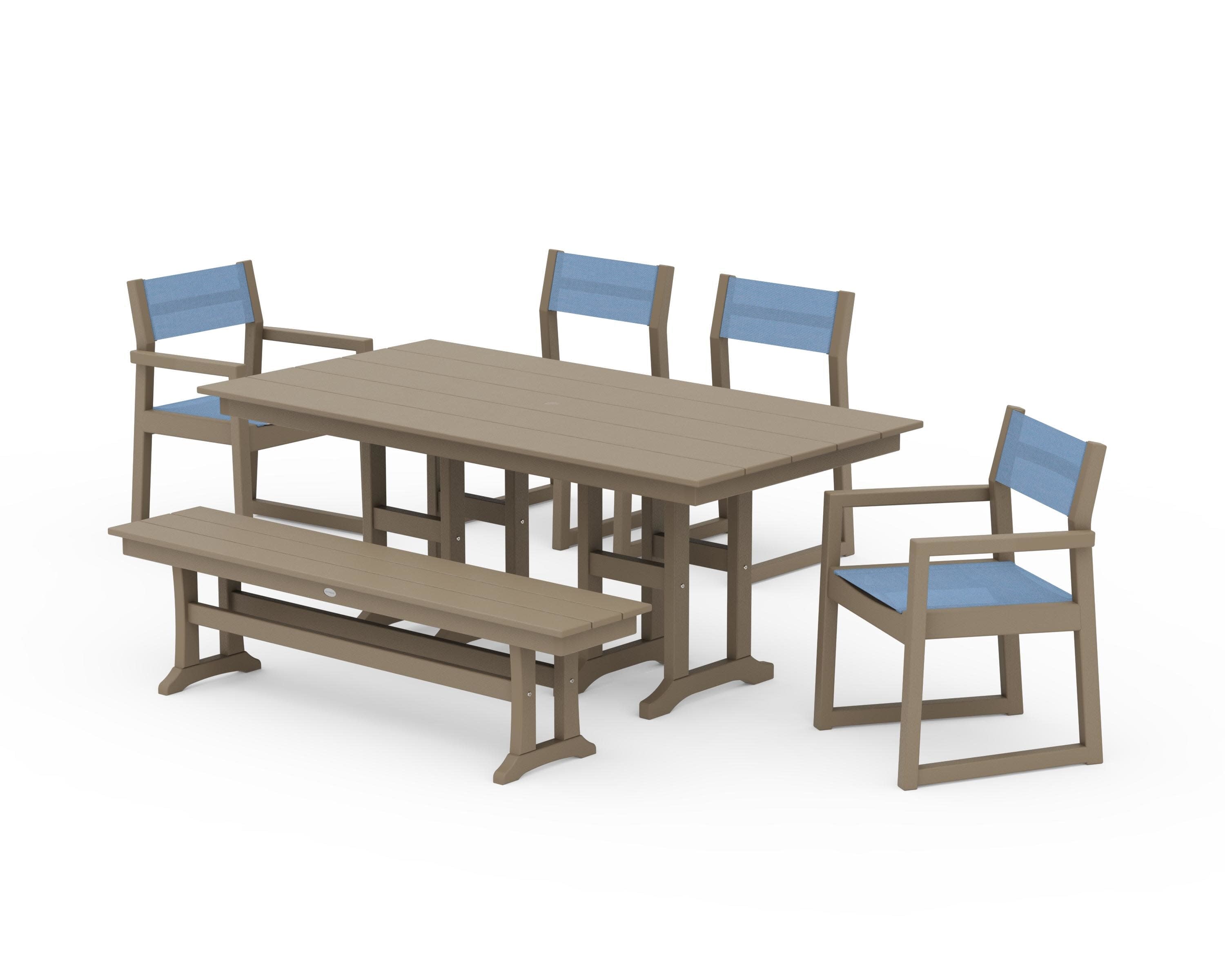 EDGE Sling 6-Piece Farmhouse Dining Set in Vintage Sahara / Poolside Sling