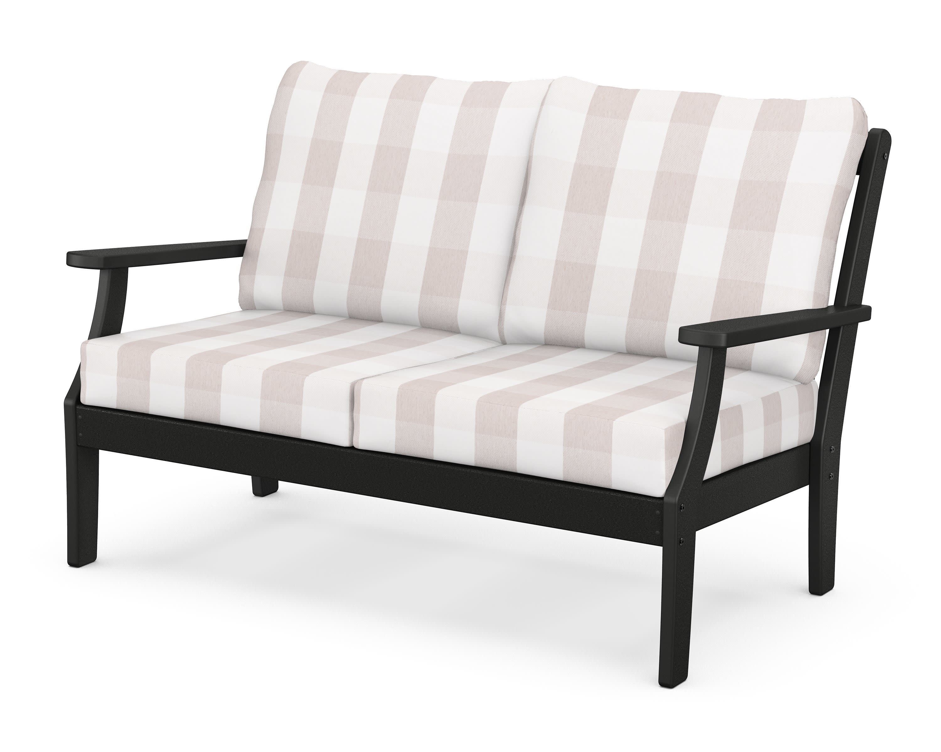 Braxton Deep Seating Loveseat in Black / Buffalo Plaid Dune Burlap