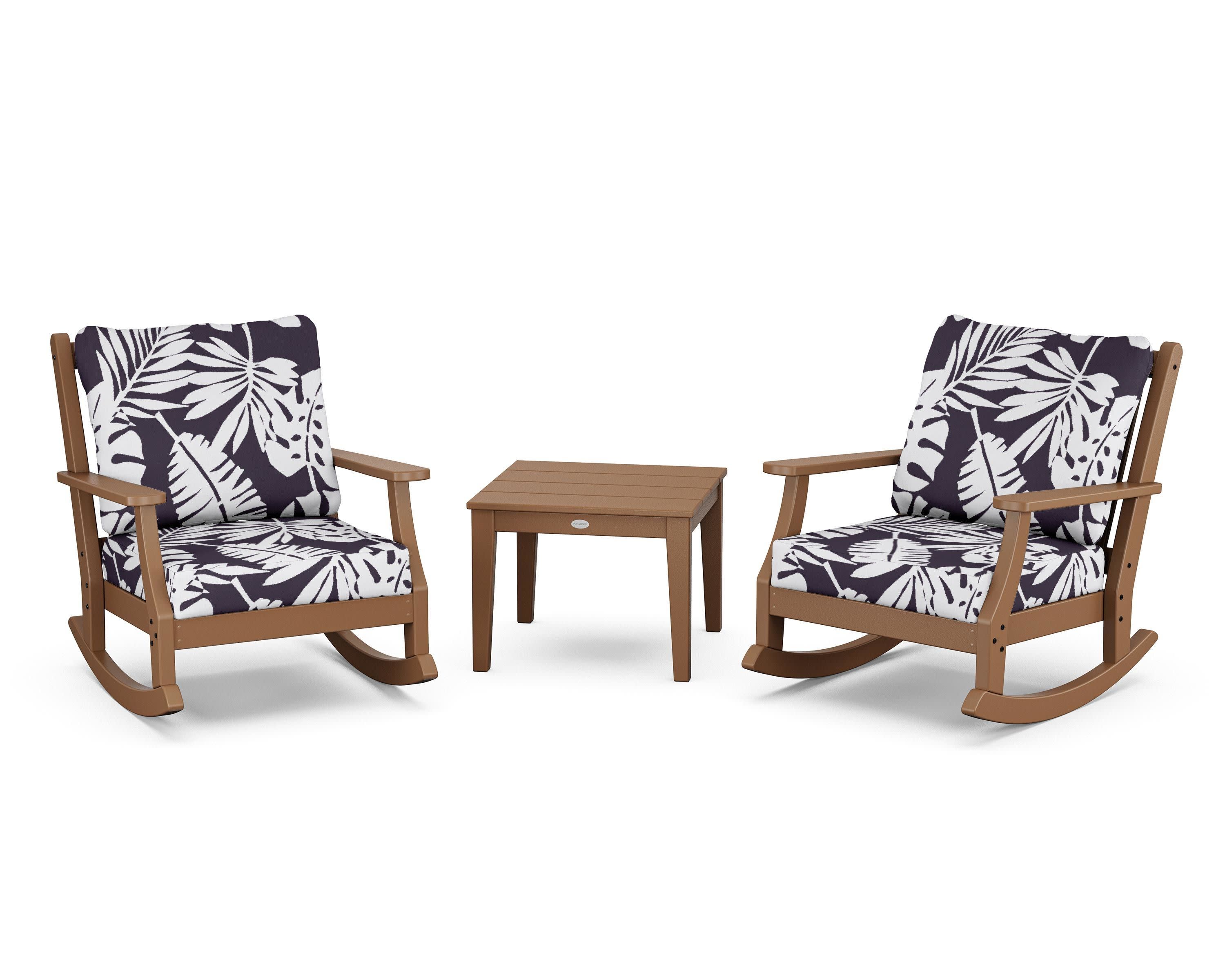 Wovendale 3-Piece Deep Seating Rocker Set in Teak / Leaf Navy