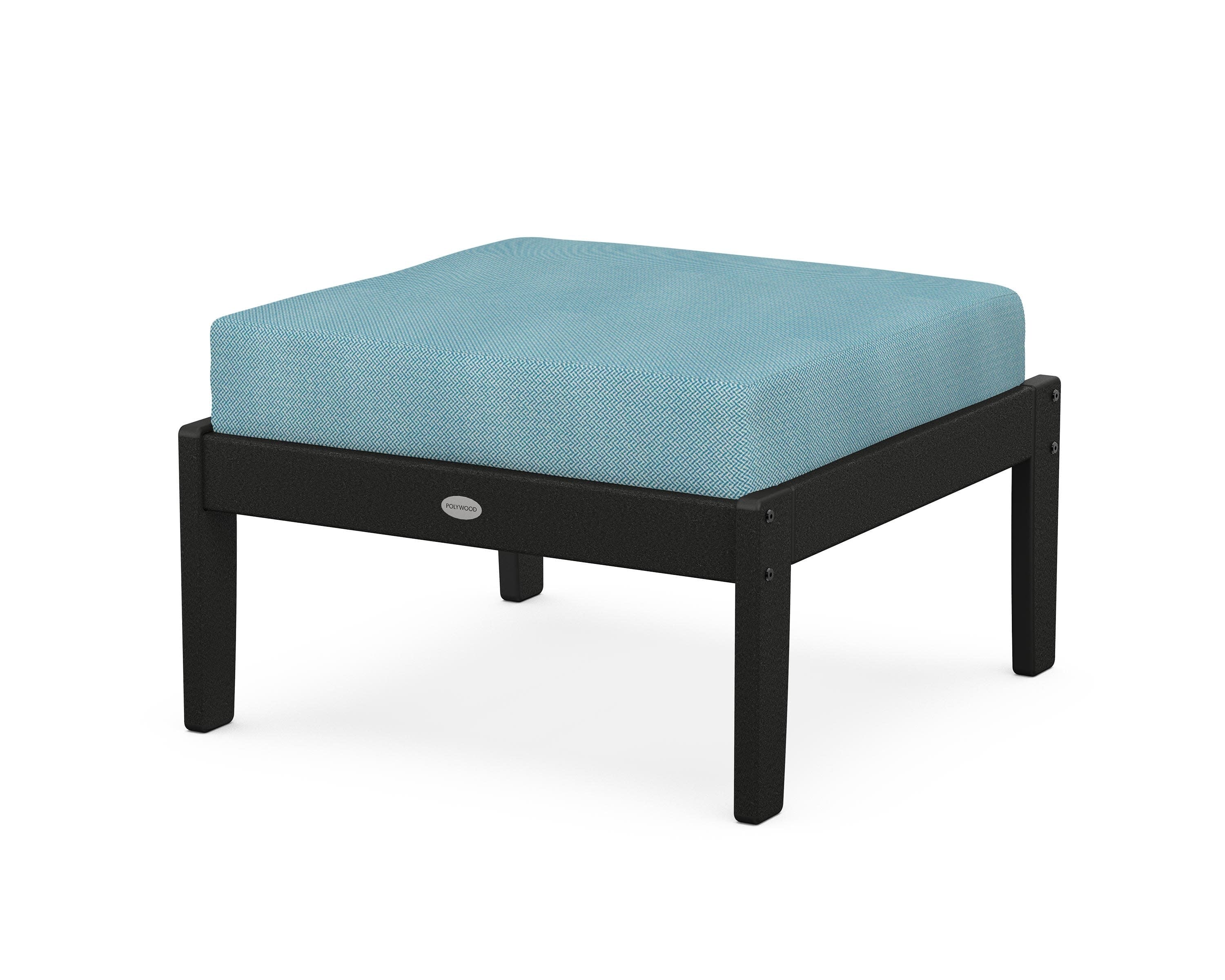 Braxton Deep Seating Ottoman in Black / Lattice Sky Blue