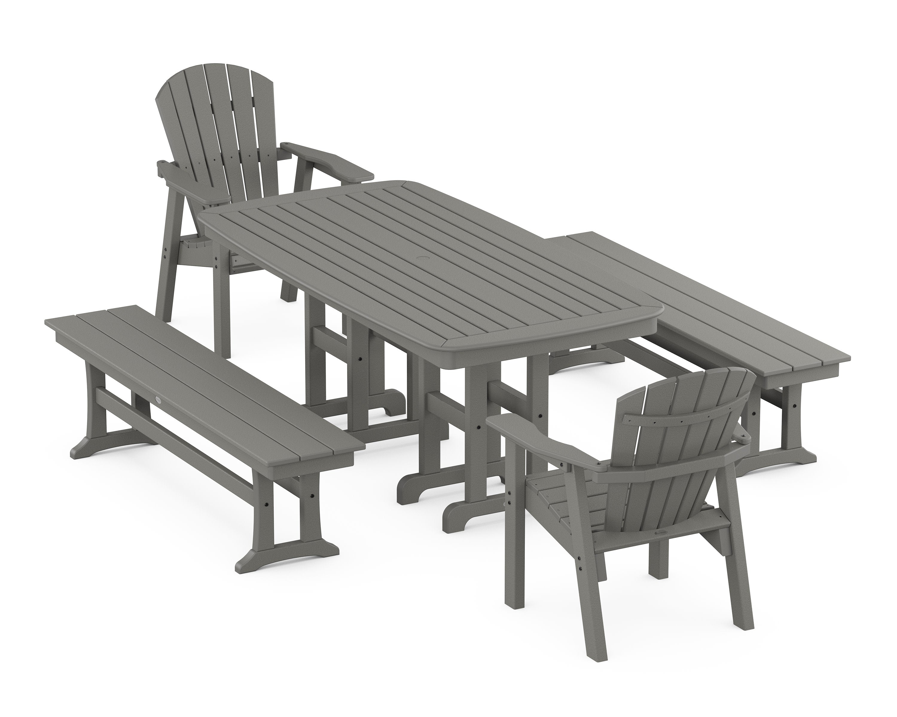 Seashell 5-Piece Dining Set with Benches in Slate Grey