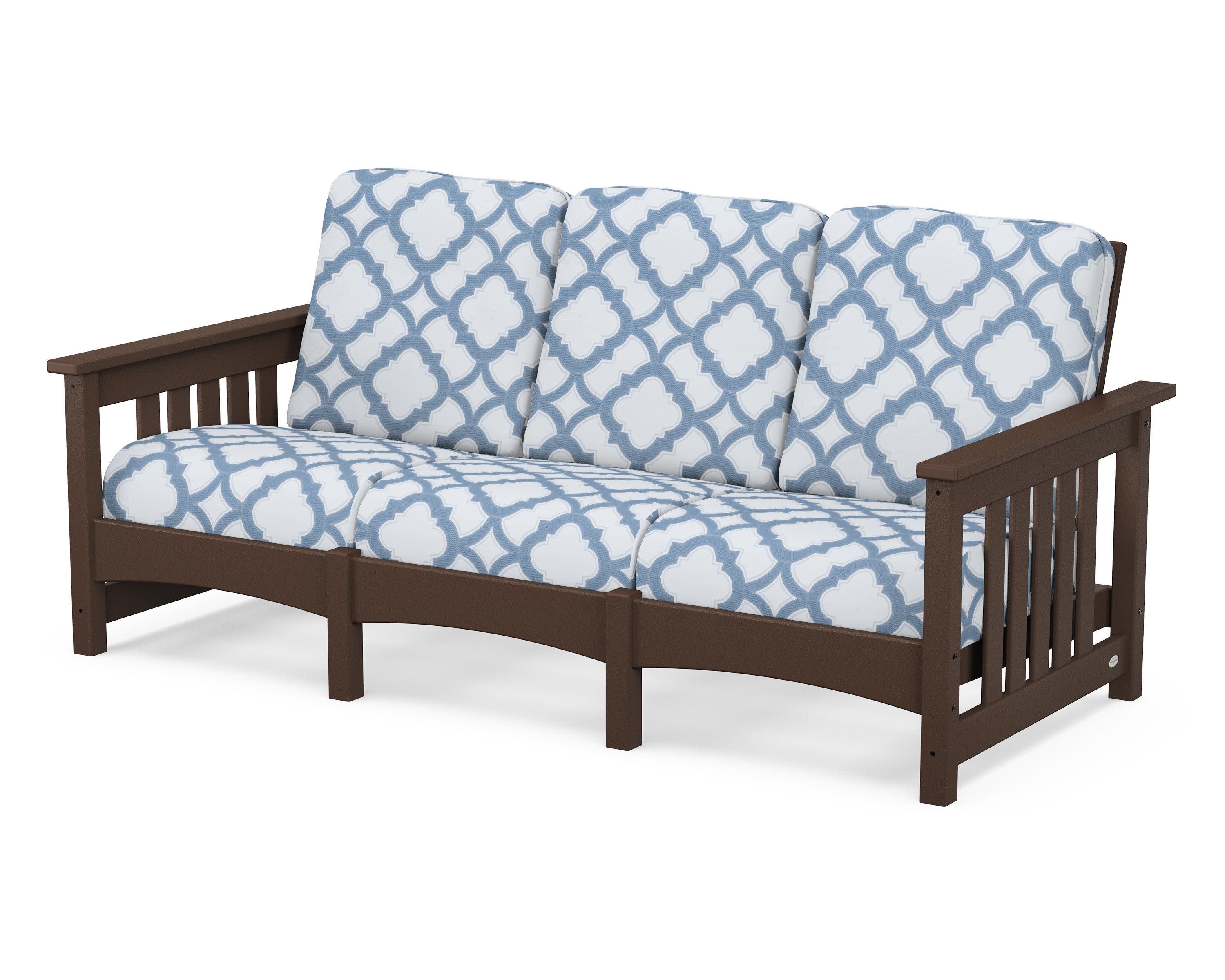 Club Mission Sofa in Mahogany / Trellis Sky Blue