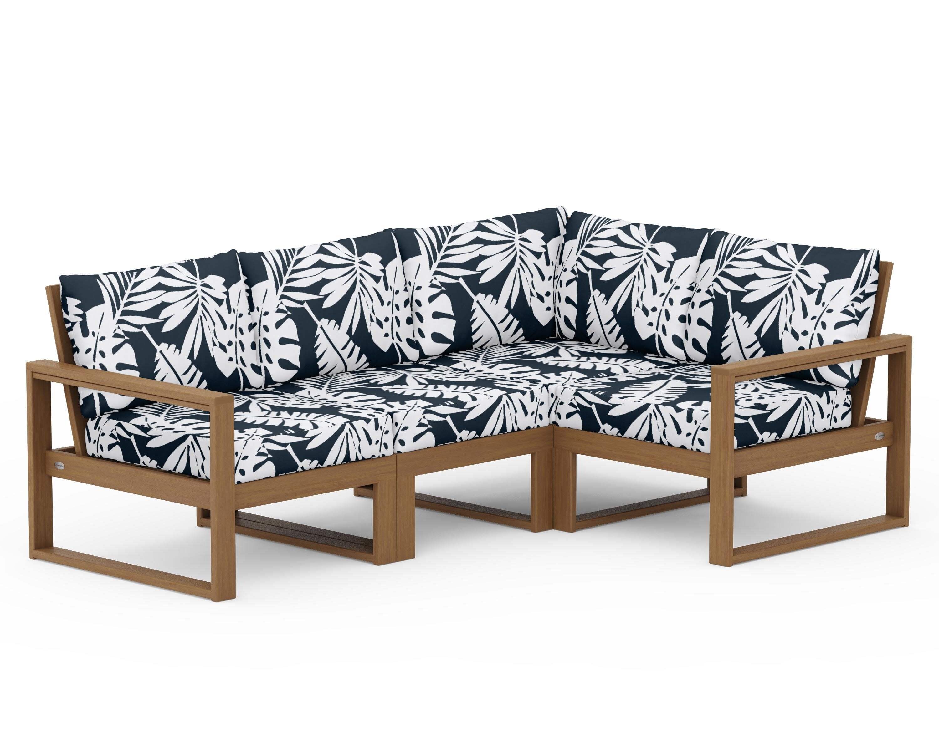 EDGE 4-Piece Modular Deep Seating Set in Natural / Leaf Marine Indigo