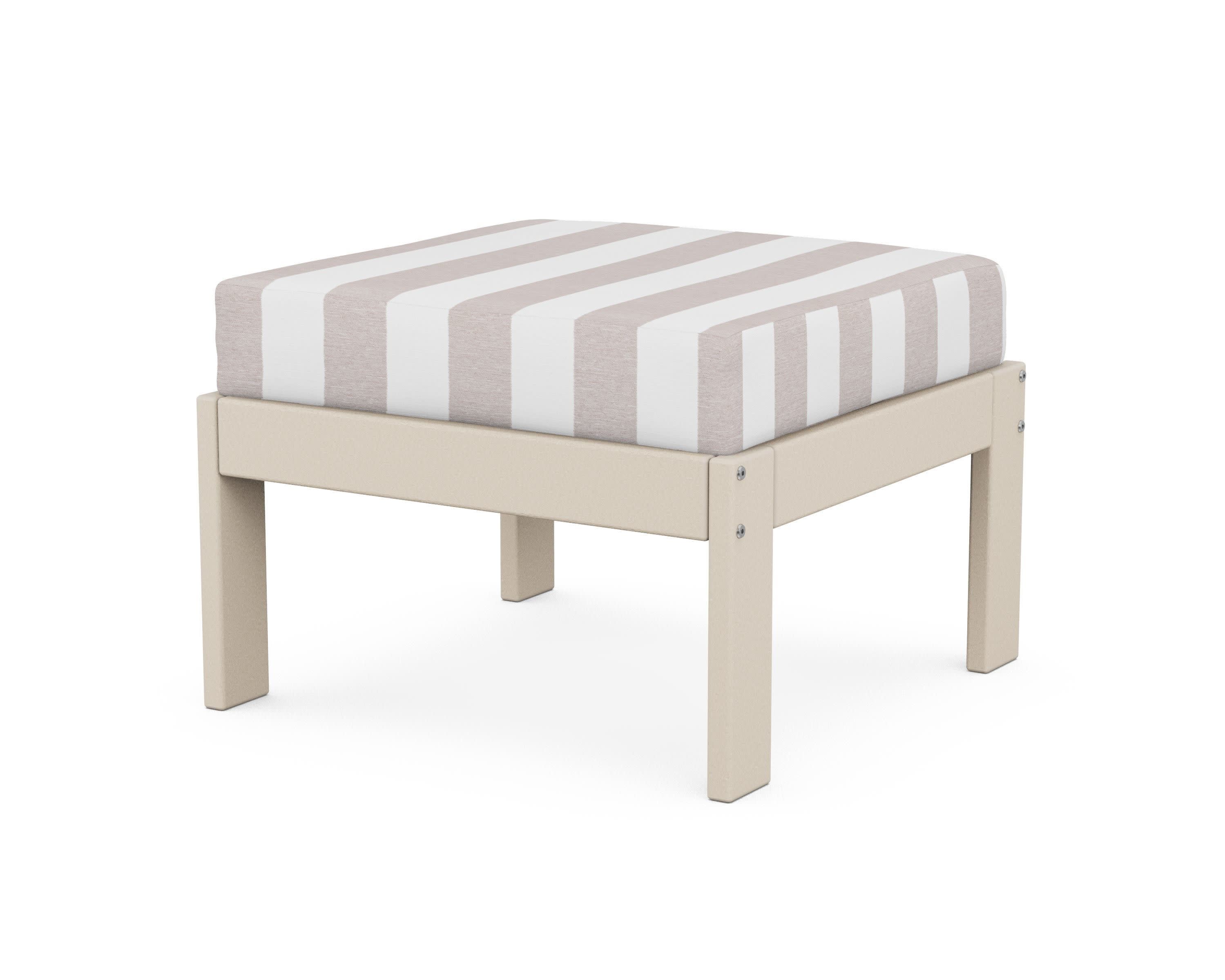 Vineyard Modular Ottoman in Sand / Cabana Stripe Dune Burlap