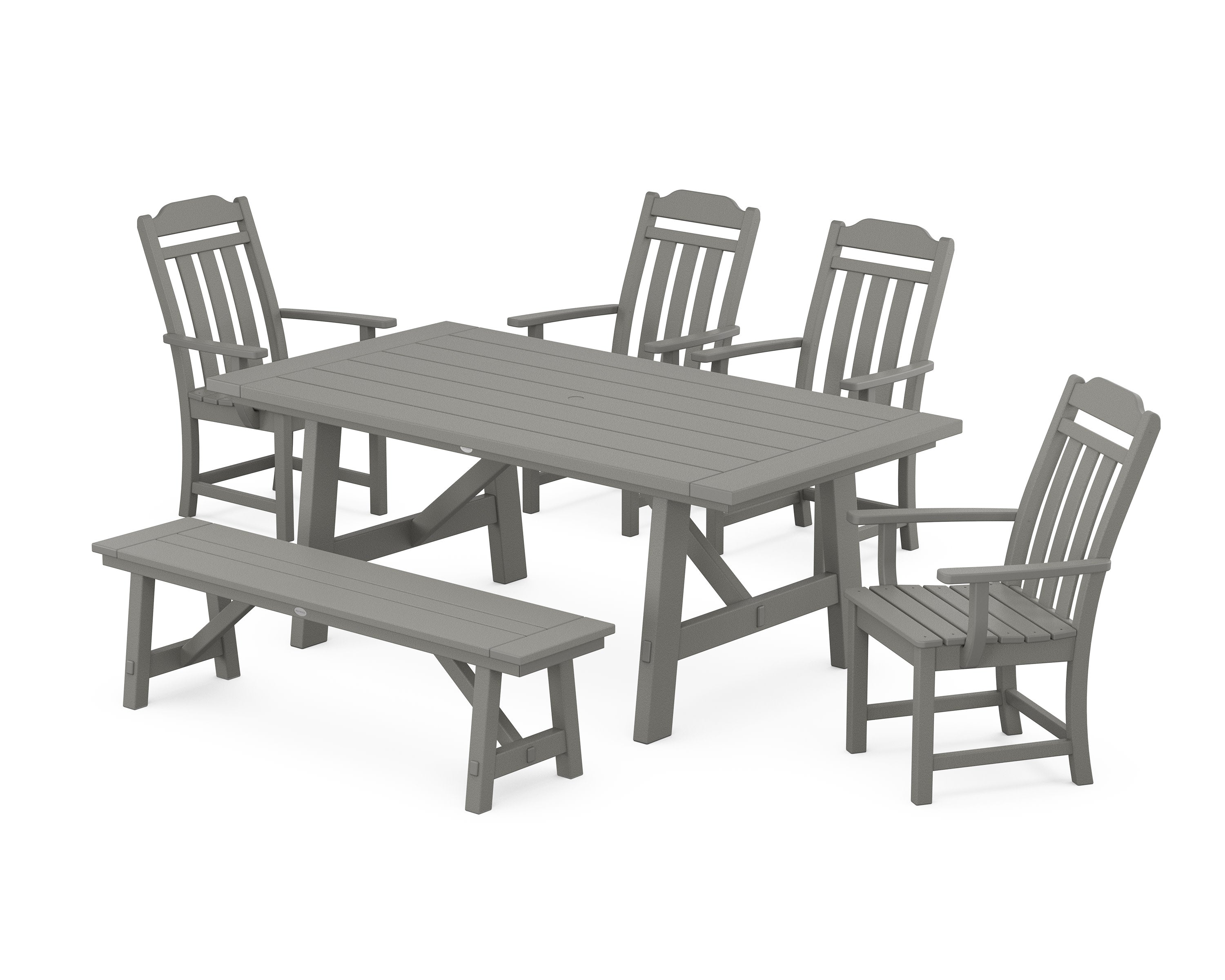 Cottage 6-Piece Rustic Farmhouse Dining Set with Bench in Slate Grey
