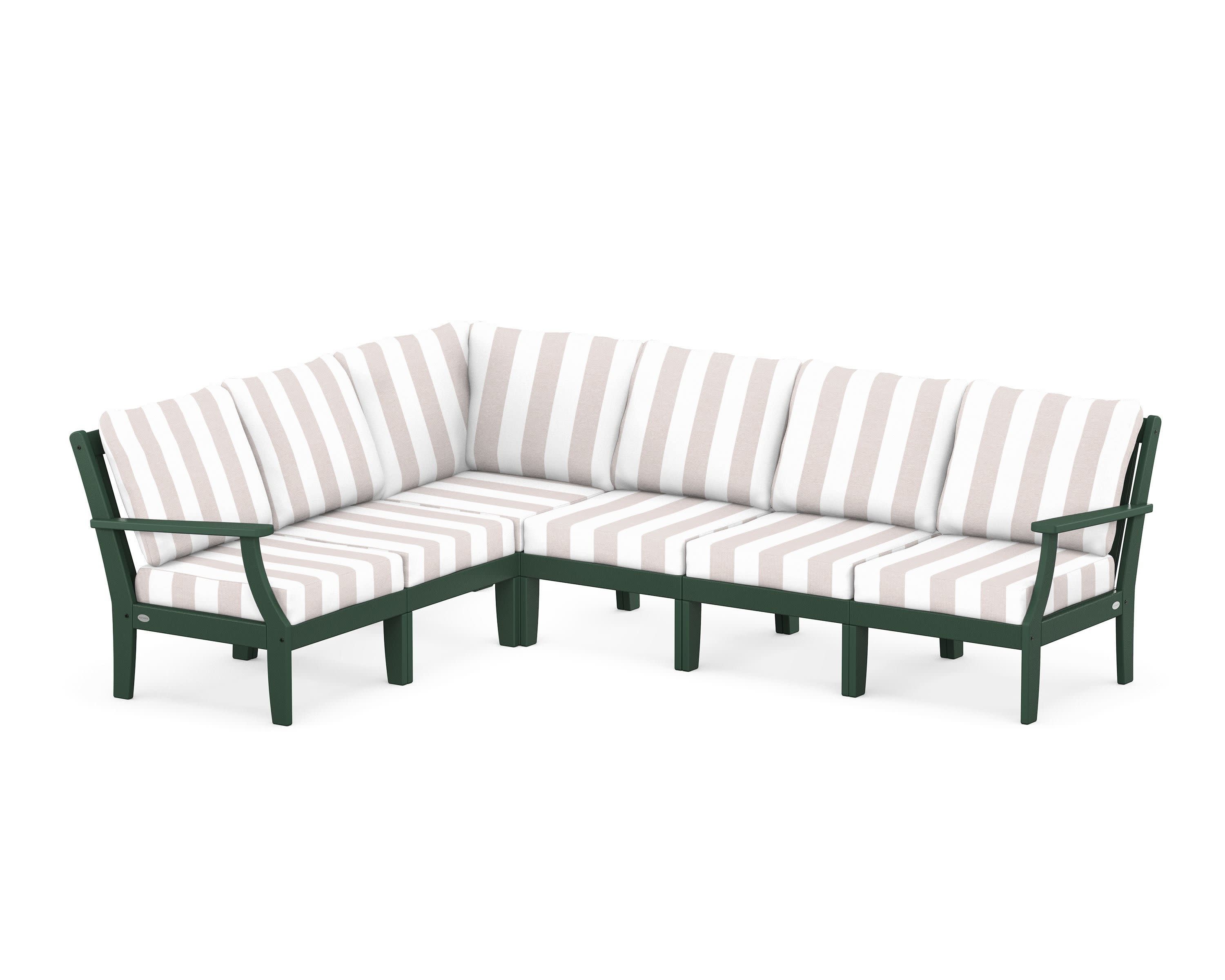 Braxton Modular 6-Piece Deep Seating Set in Green / Cabana Stripe Dune Burlap