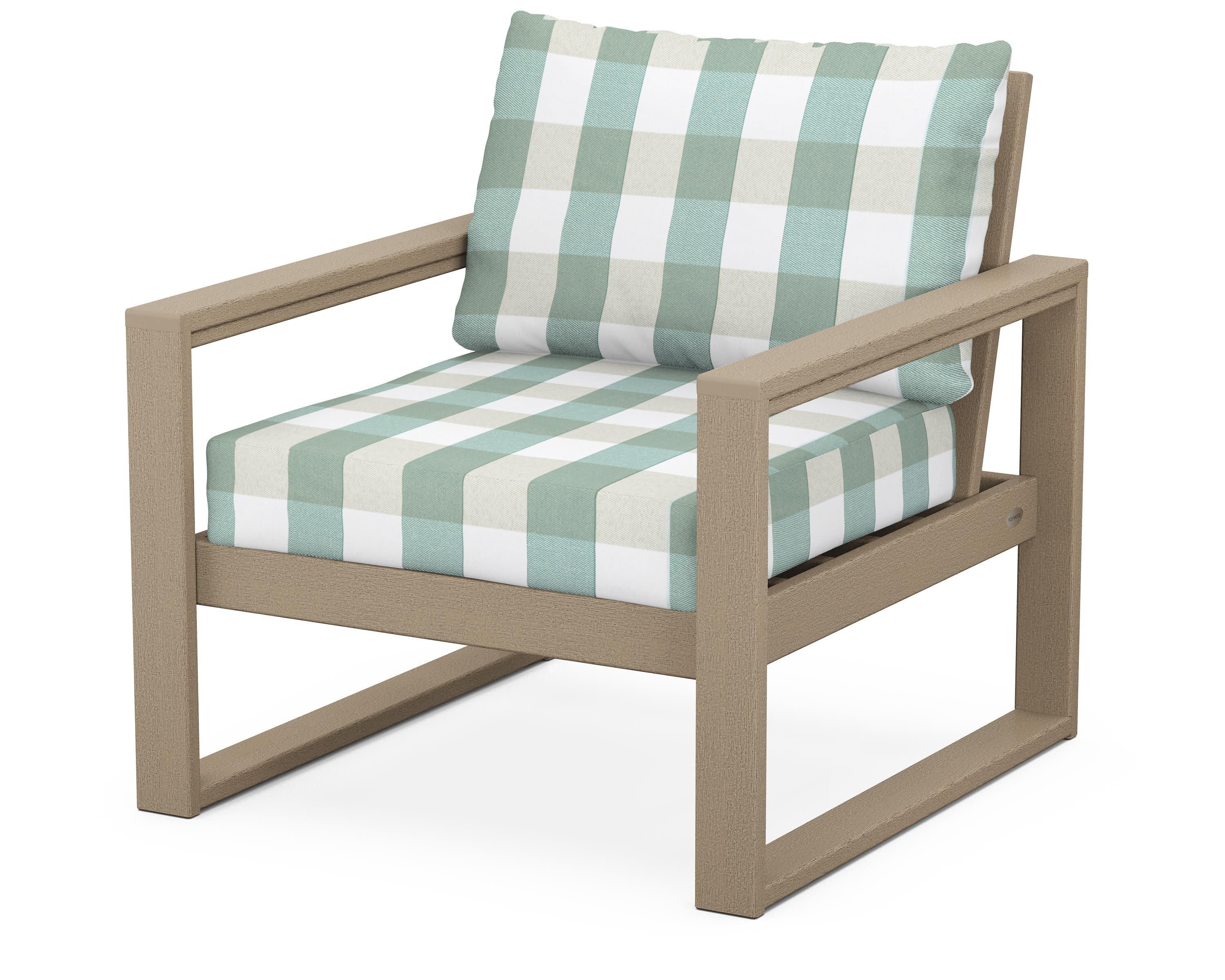 EDGE Club Chair in Vintage Sahara / Buffalo Plaid Glacier Spa