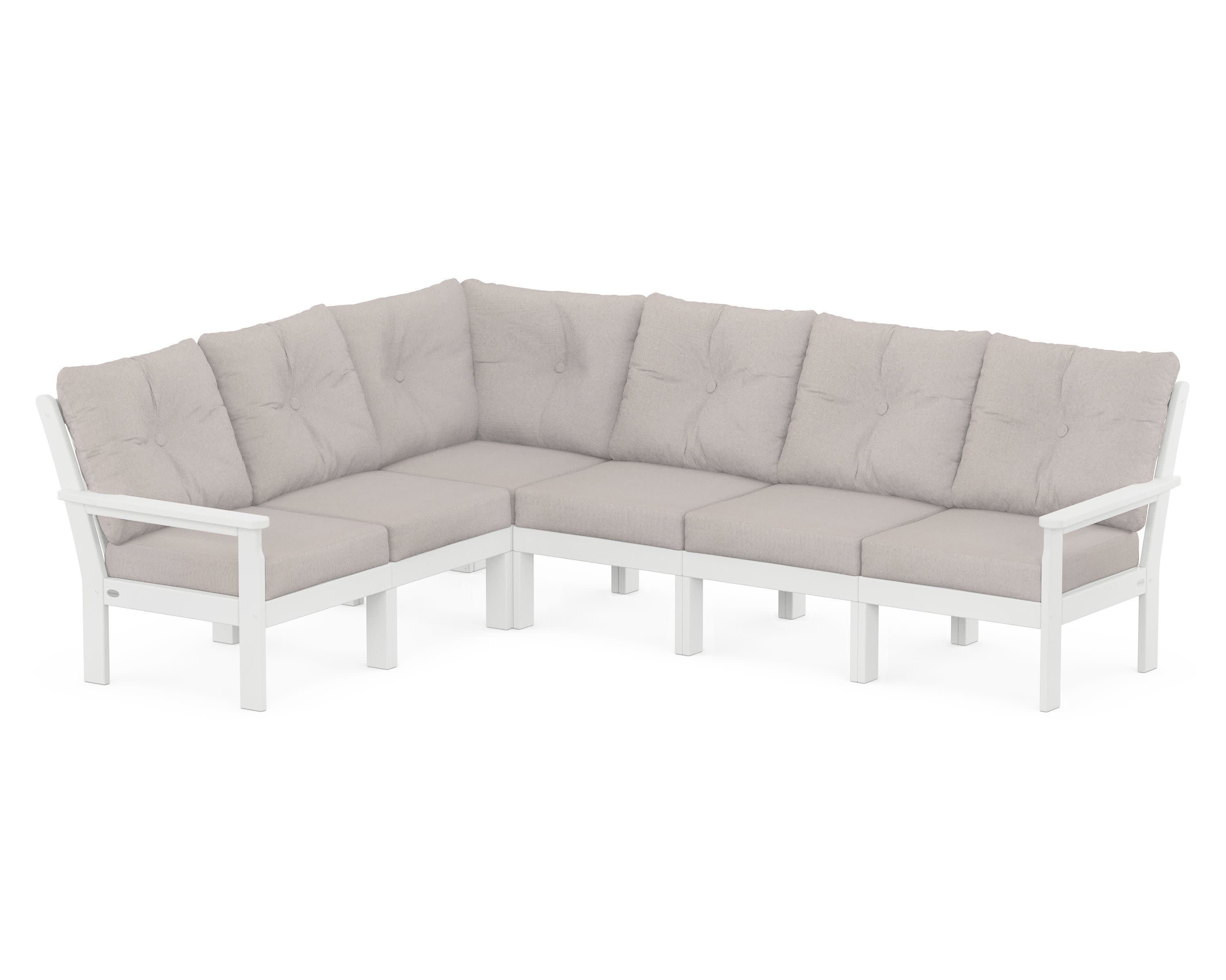 Vineyard 6-Piece Sectional in White / Dune Burlap