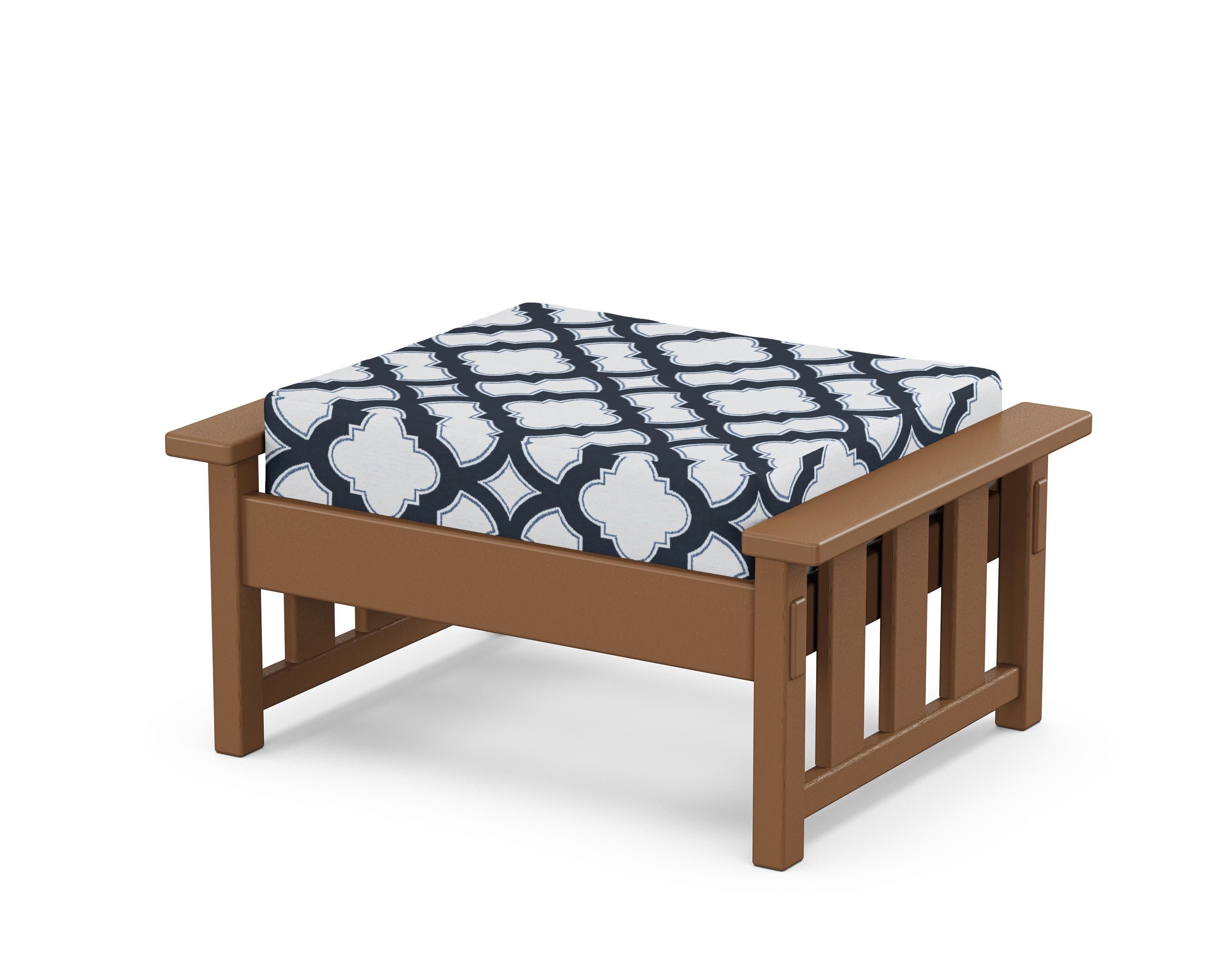 Acadia Deep Seating Ottoman in Teak / Trellis Marine Indigo