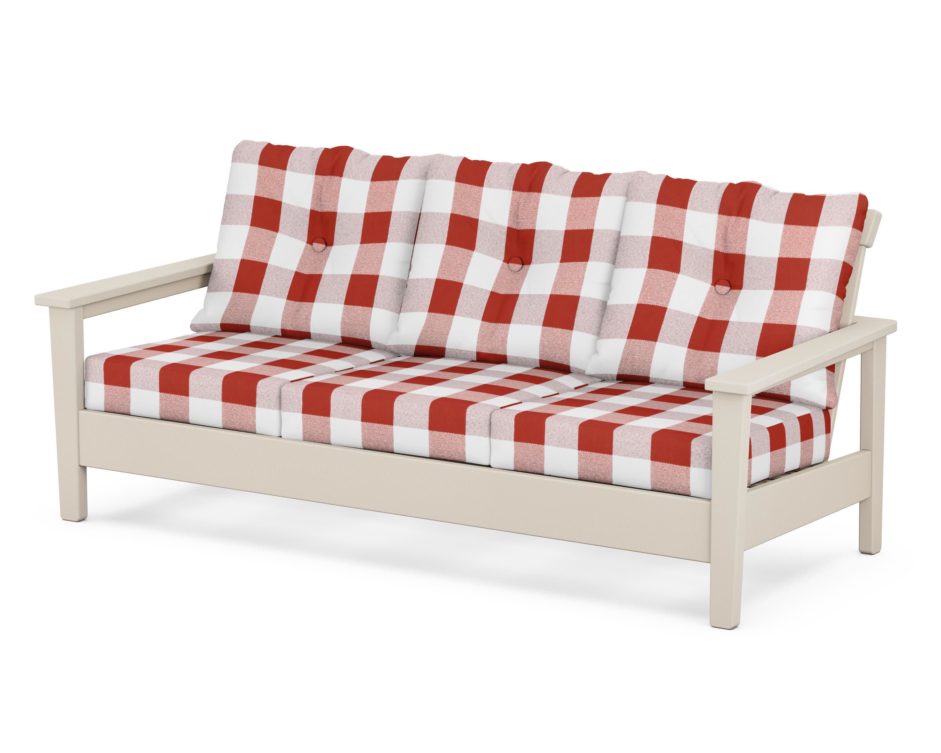 Prescott Deep Seating Sofa in Sand / Buffalo Plaid Crimson