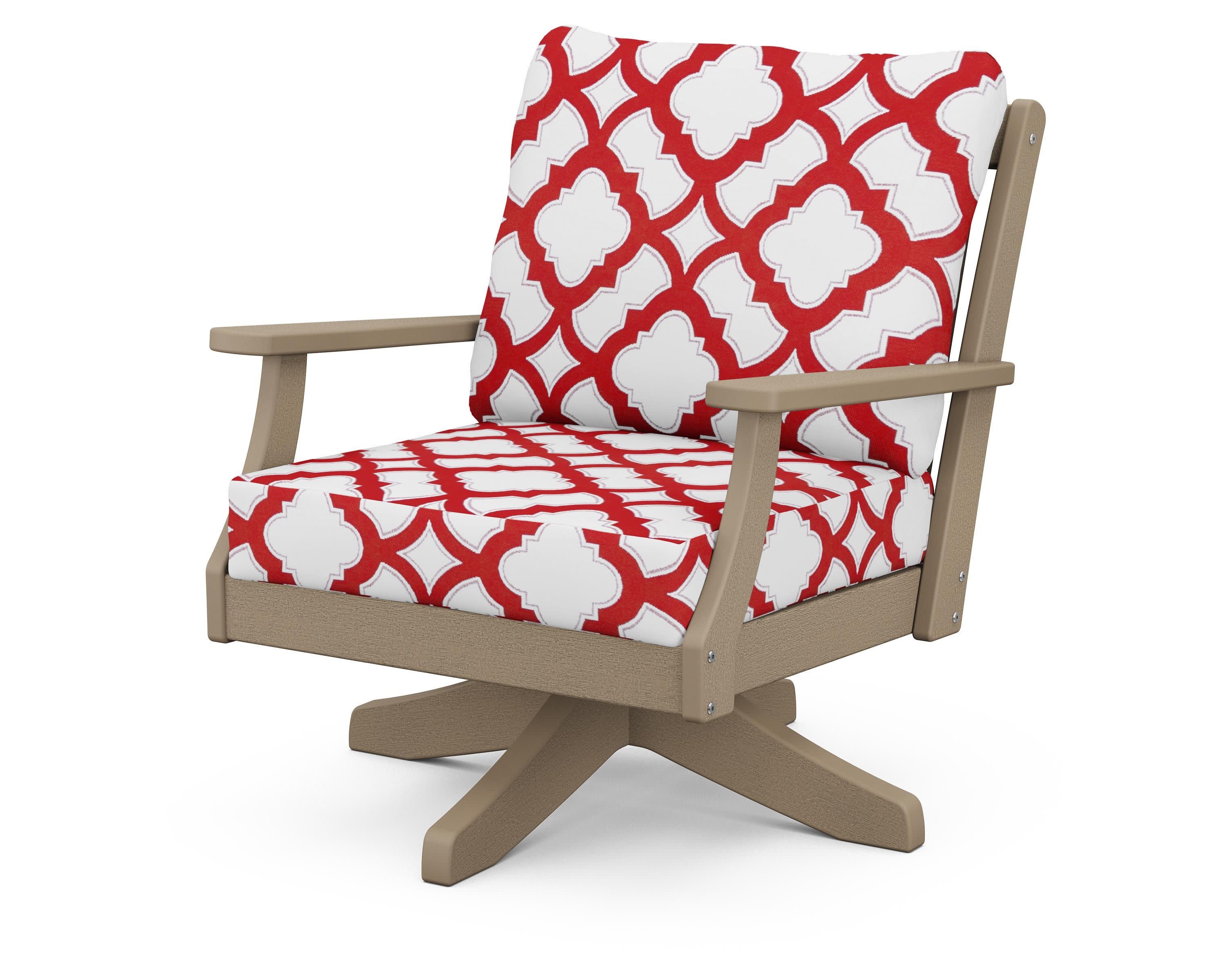 Braxton Deep Seating Swivel Chair in Vintage Sahara / Trellis Crimson