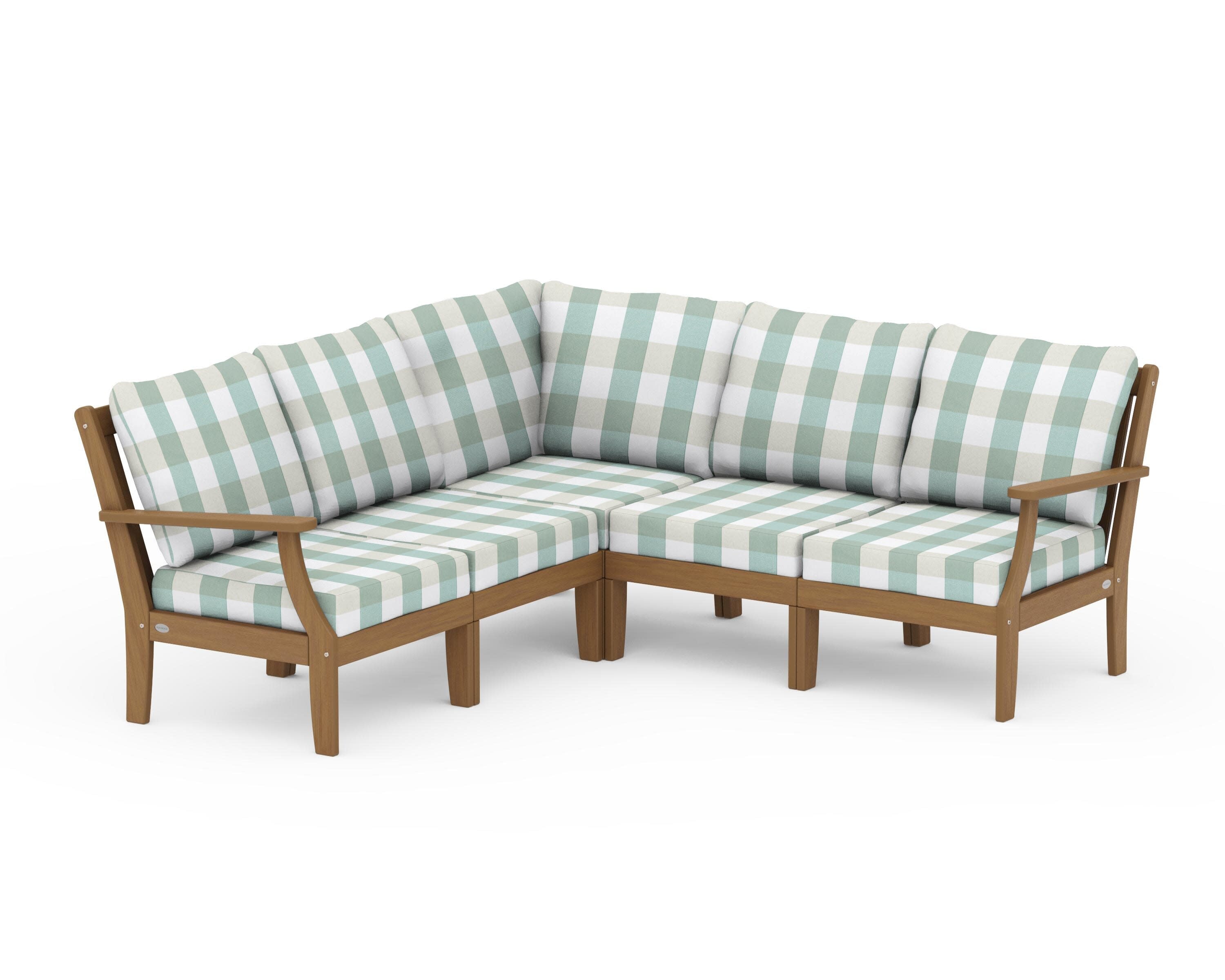 Braxton Modular 5-Piece Deep Seating Set in Natural / Buffalo Plaid Glacier Spa