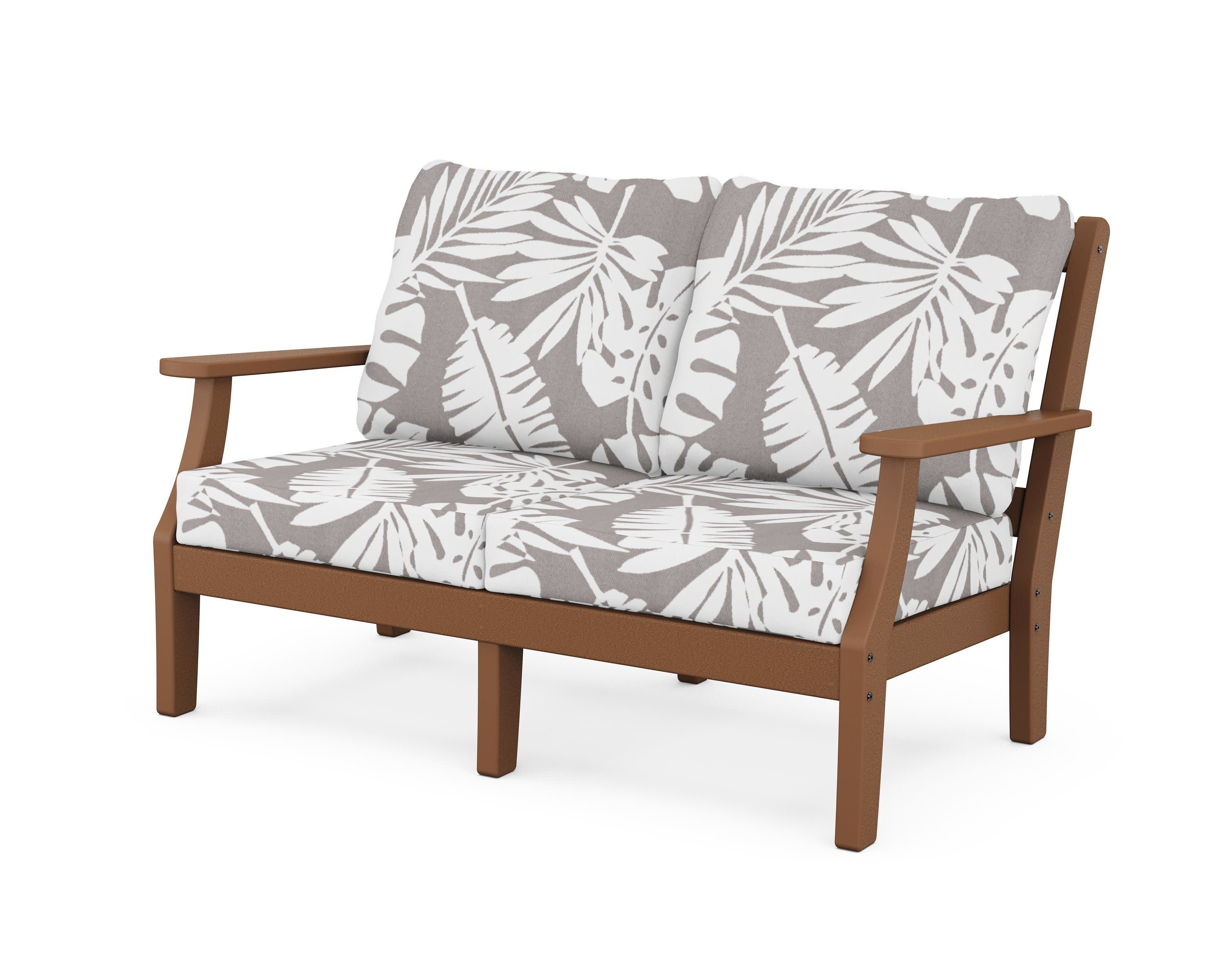 Chinoiserie Deep Seating Loveseat in Teak / Leaf Grey Mist