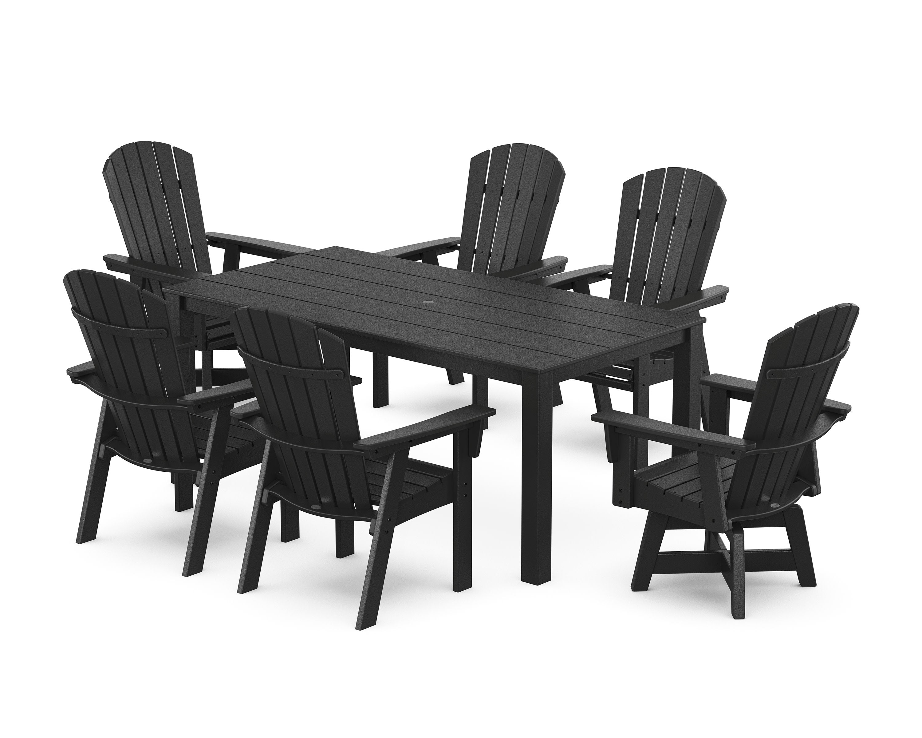 Nautical Curveback Adirondack Swivel 7-Piece Parsons Dining Set in Black