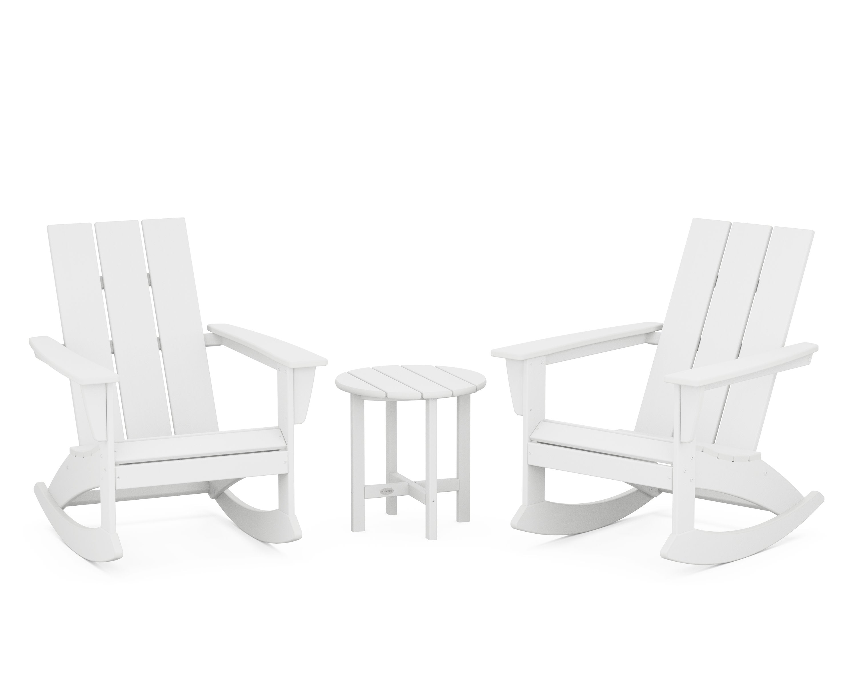 Modern 3-Piece Adirondack Rocking Chair Set in White