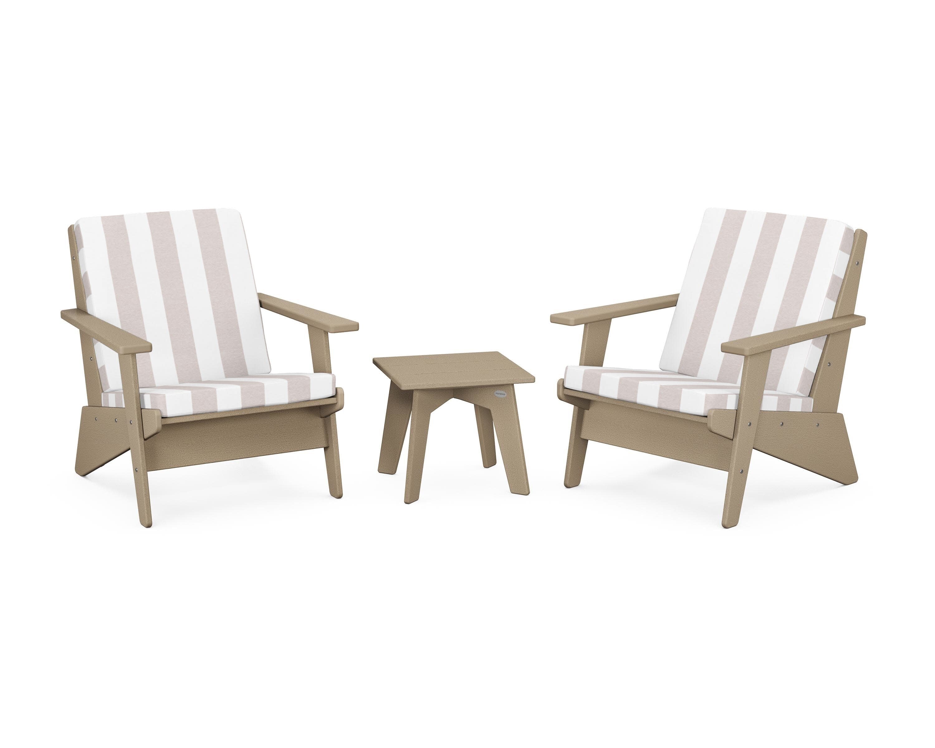Riviera Modern Lounge 3-Piece Set in Vintage Sahara / Cabana Stripe Dune Burlap